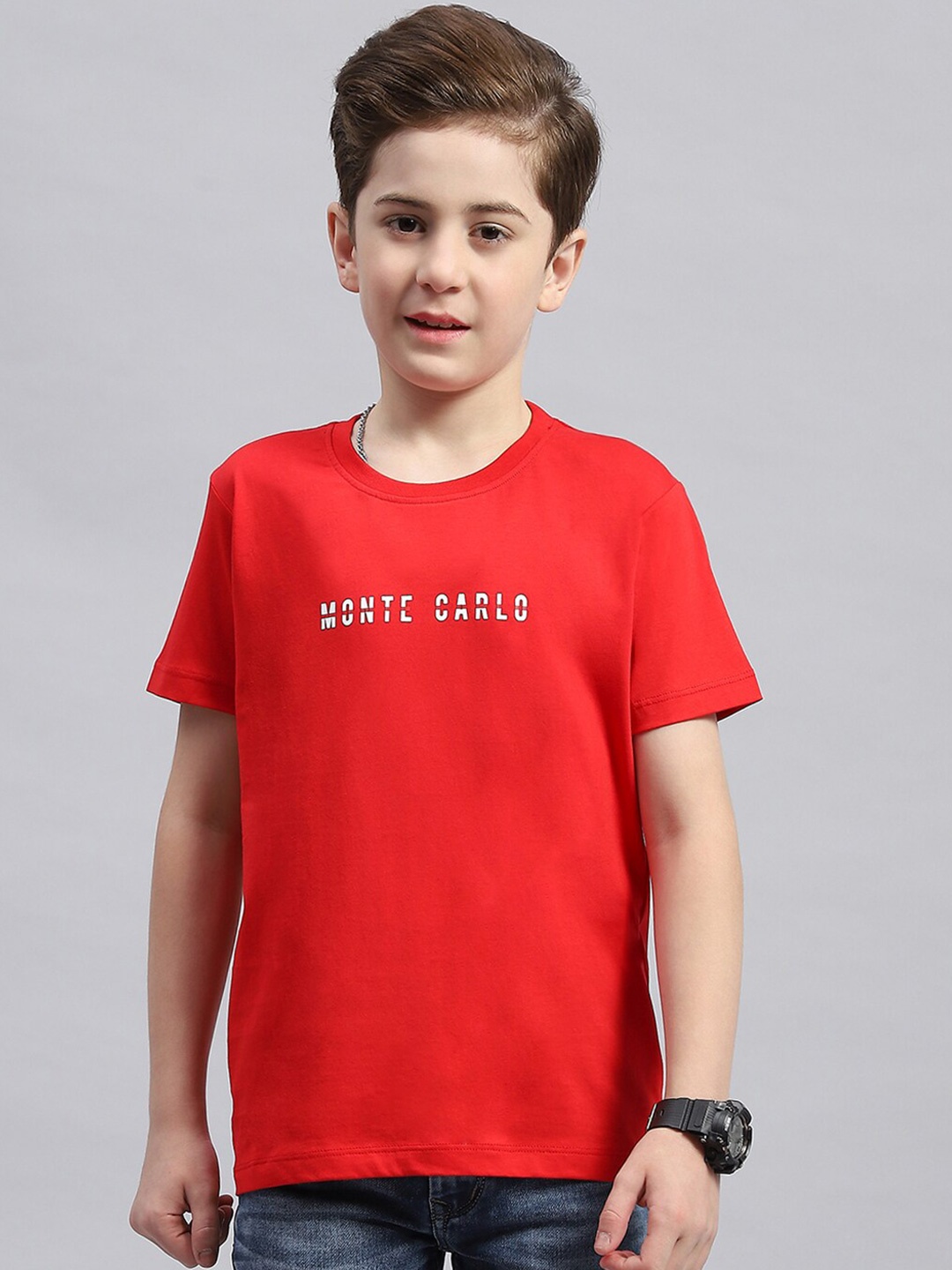 

Monte Carlo Boys Typography Printed Round Neck Cotton T-shirt, Red