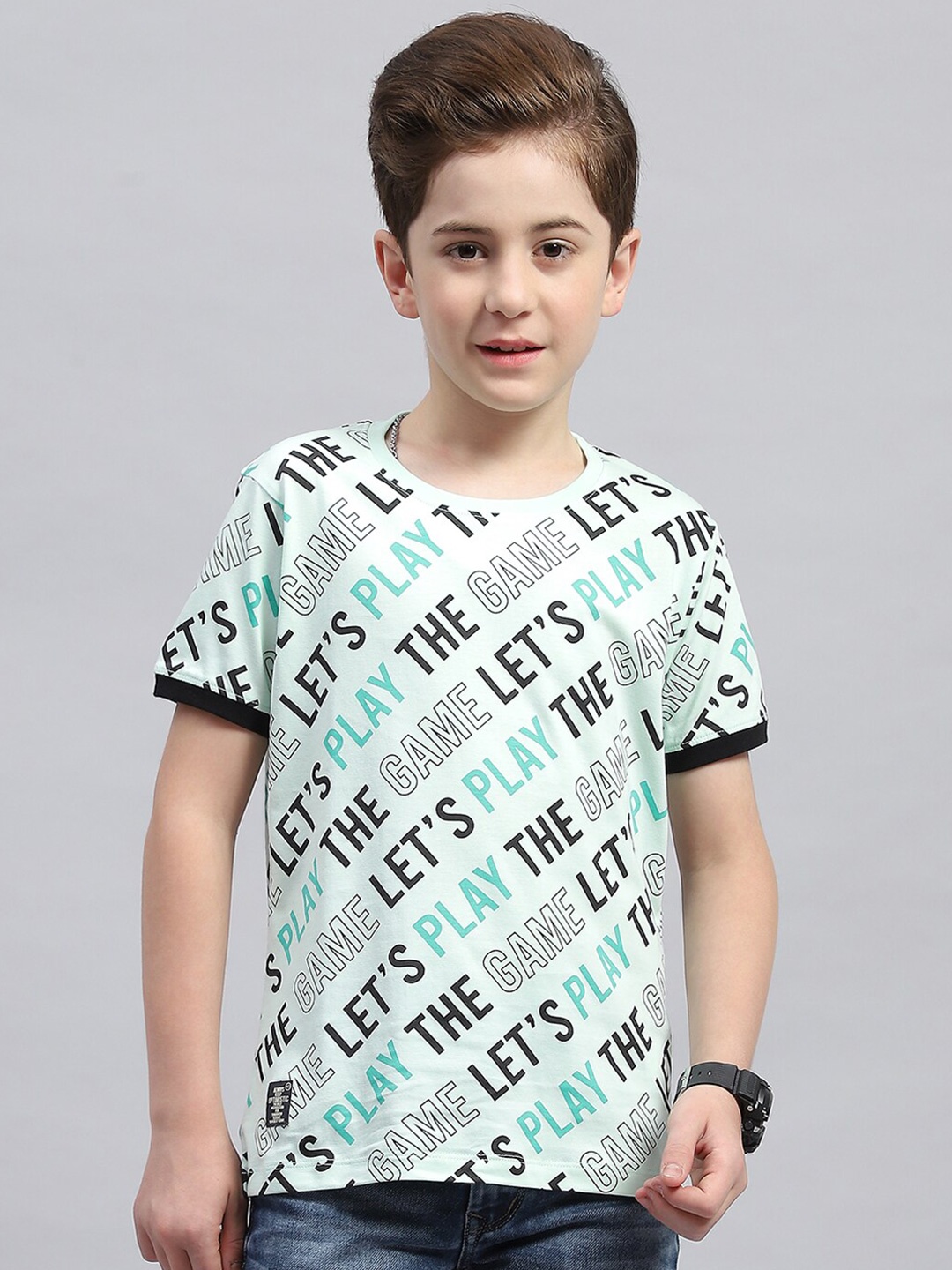 

Monte Carlo Boys Typography Printed Round Neck Cotton T-shirt, Green