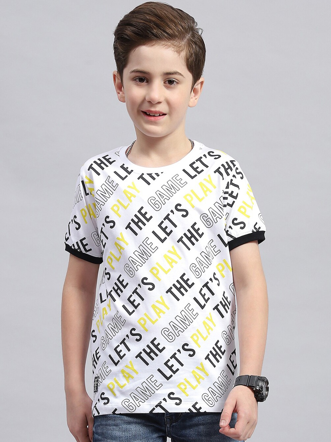 

Monte Carlo Boys Typography Printed Round Neck Cotton T-shirt, White