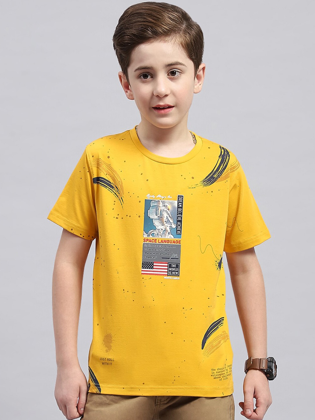 

Monte Carlo Boys Graphic Printed Round Neck Cotton T-shirt, Yellow