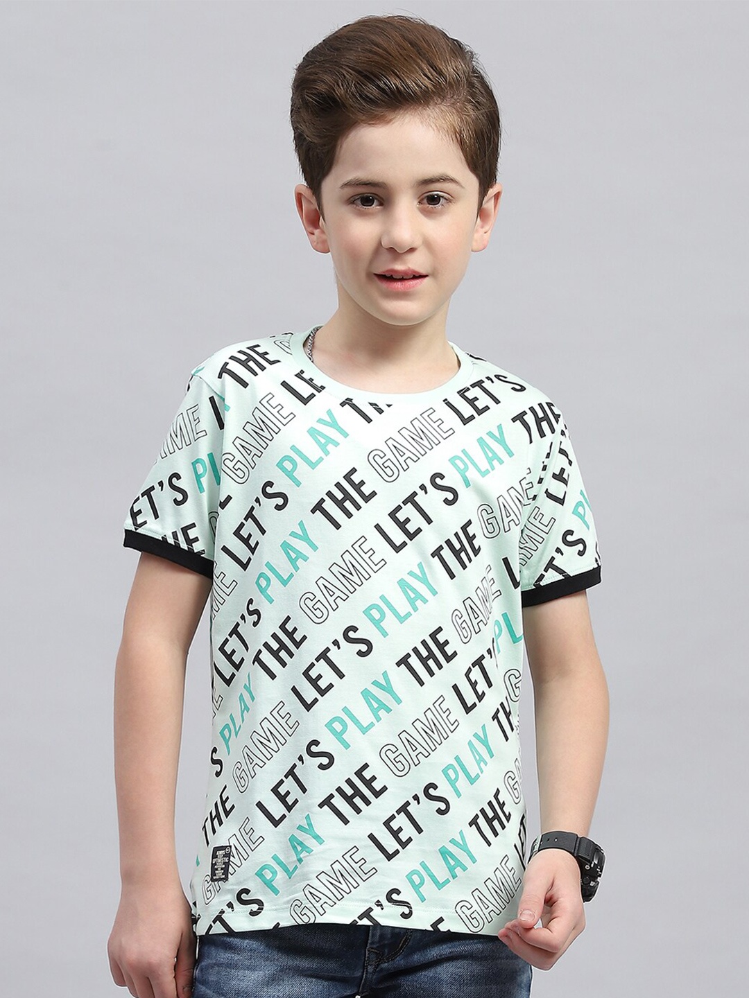 

Monte Carlo Boys Typography Printed Round Neck Cotton T-shirt, Green