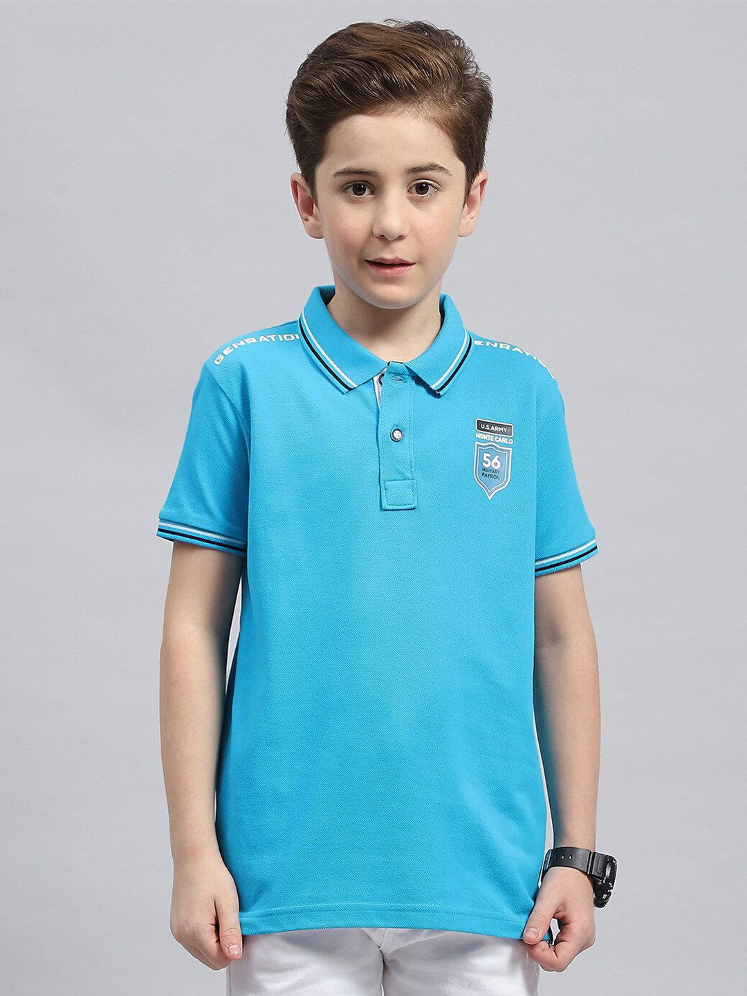 

Monte Carlo Boys Polo Collar Short Sleeves Cotton T-shirt, Turquoise blue
