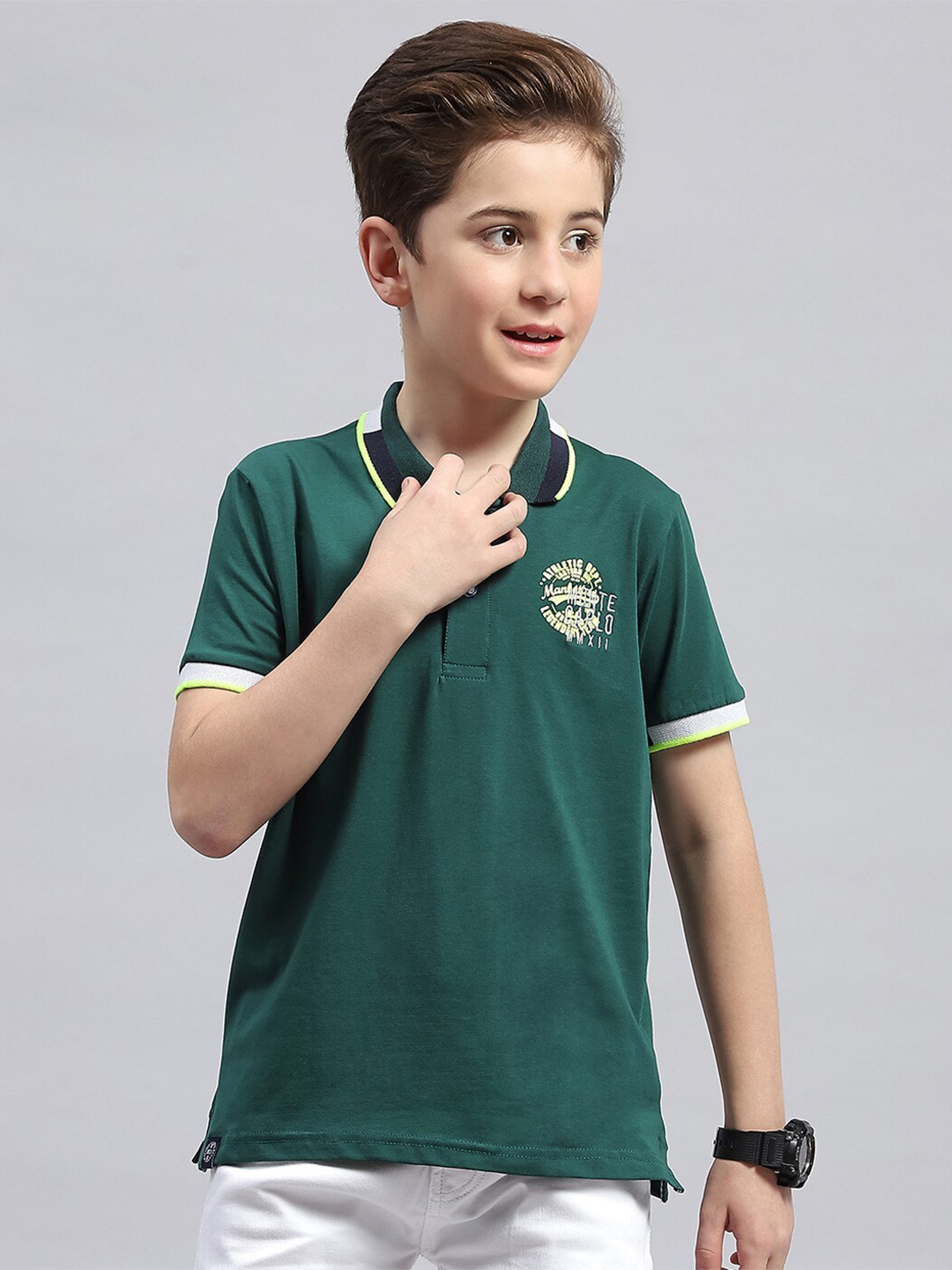 

Monte Carlo Boys Polo Collar Cotton T-shirt, Green