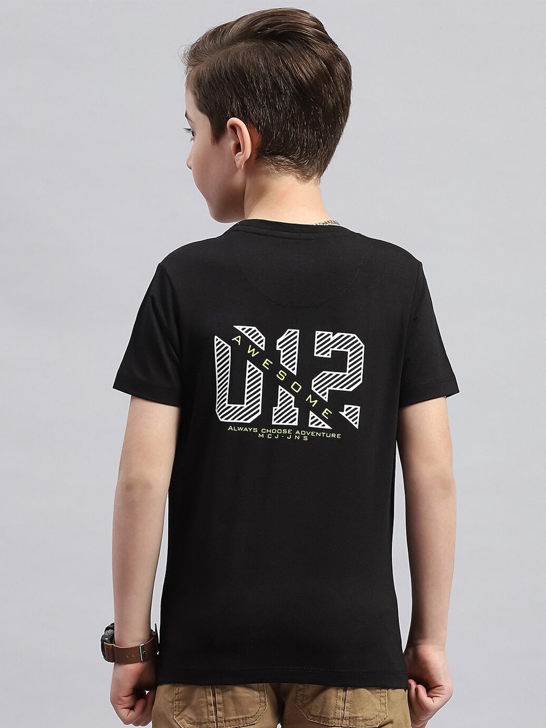Monte CarloBoys Graphic Printed Round Neck Cotton T-shirt, Black