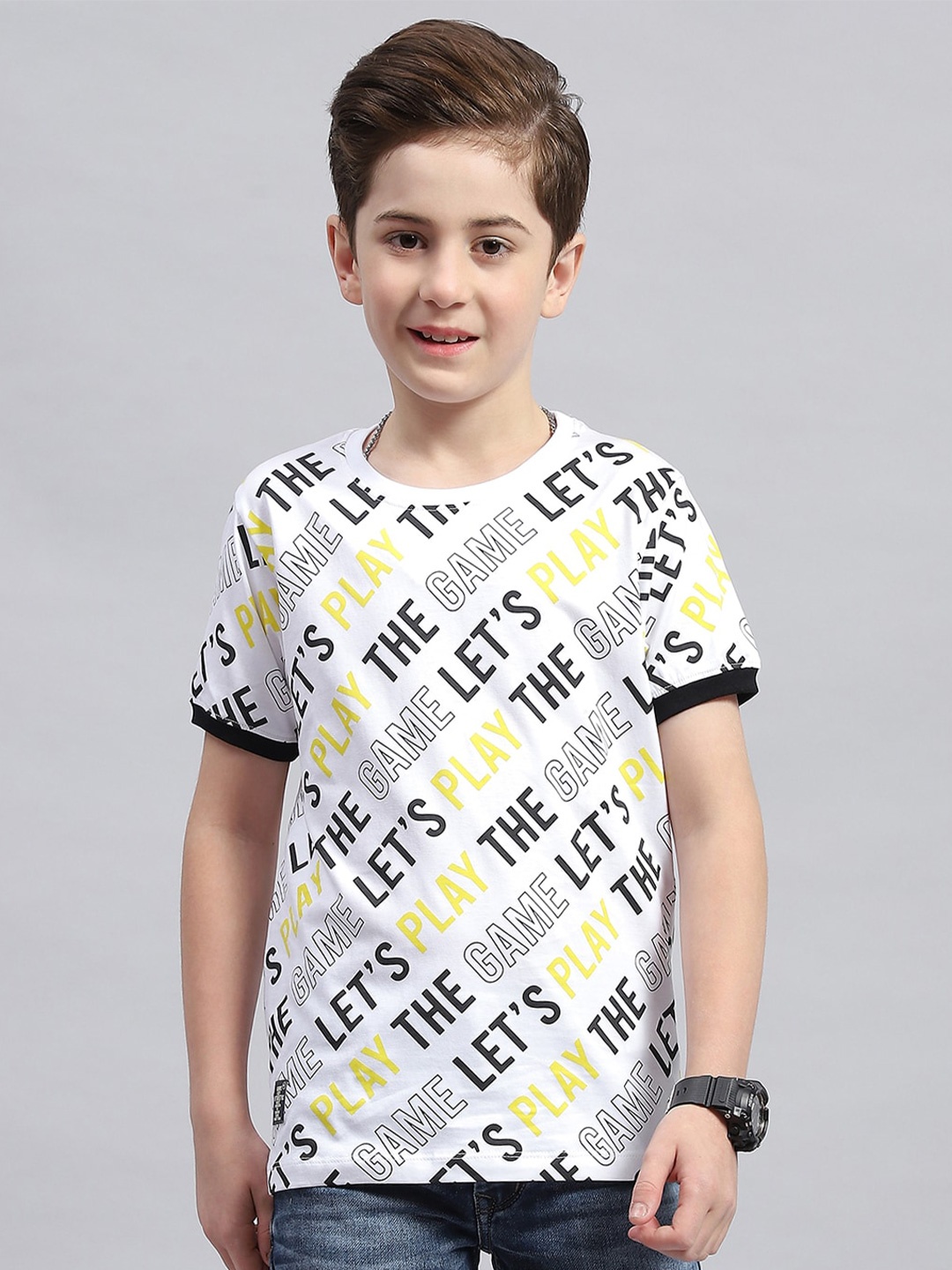 

Monte Carlo Boys Typography Printed Round Neck Cotton T-shirt, White