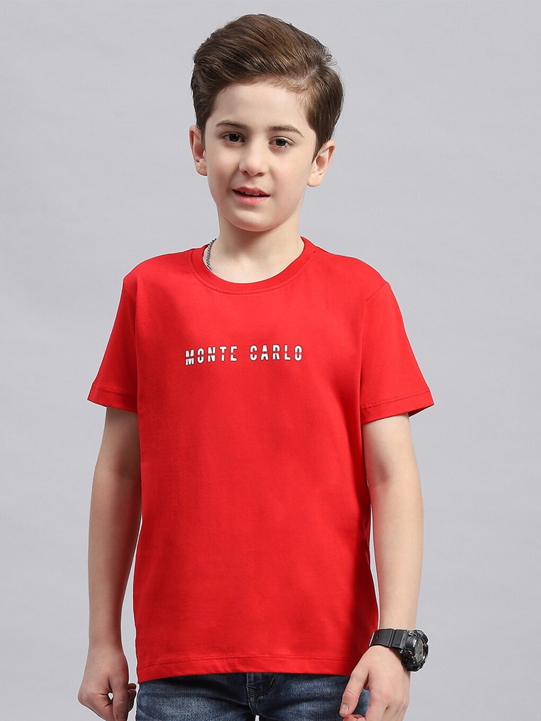 

Monte Carlo Boys Typography Printed Round Neck Cotton T-shirt, Red