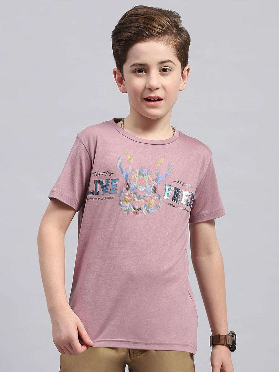 

Monte Carlo Boys Typography Printed Round Neck Cotton T-shirt, Mauve