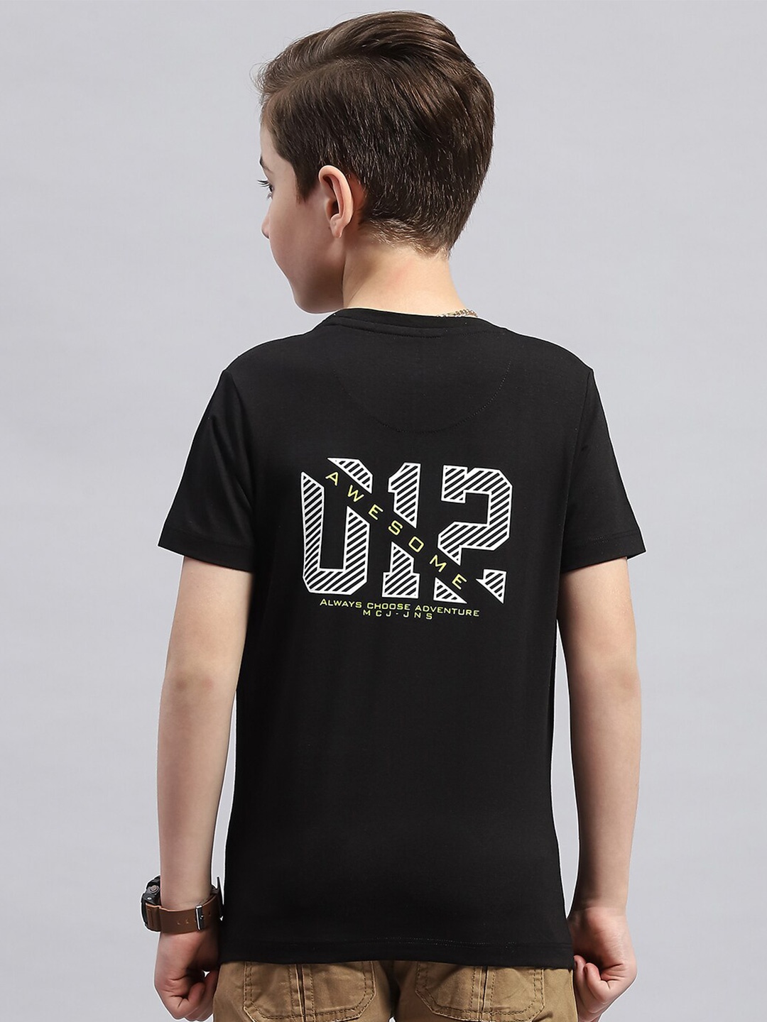 

Monte Carlo Boys Graphic Printed Round Neck Cotton T-shirt, Black