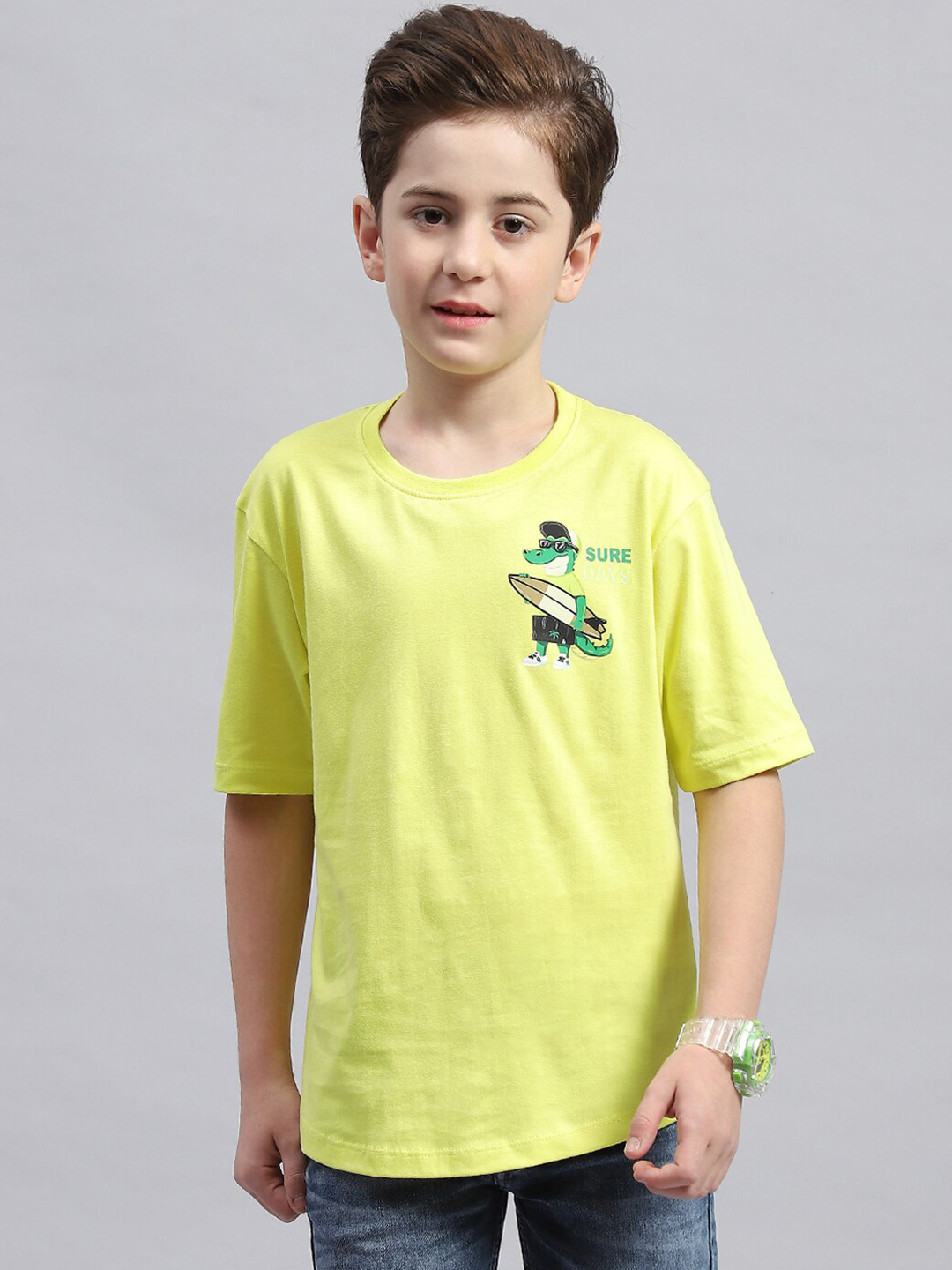 

Monte Carlo Boys Graphic Printed Round Neck Cotton T-shirt, Yellow