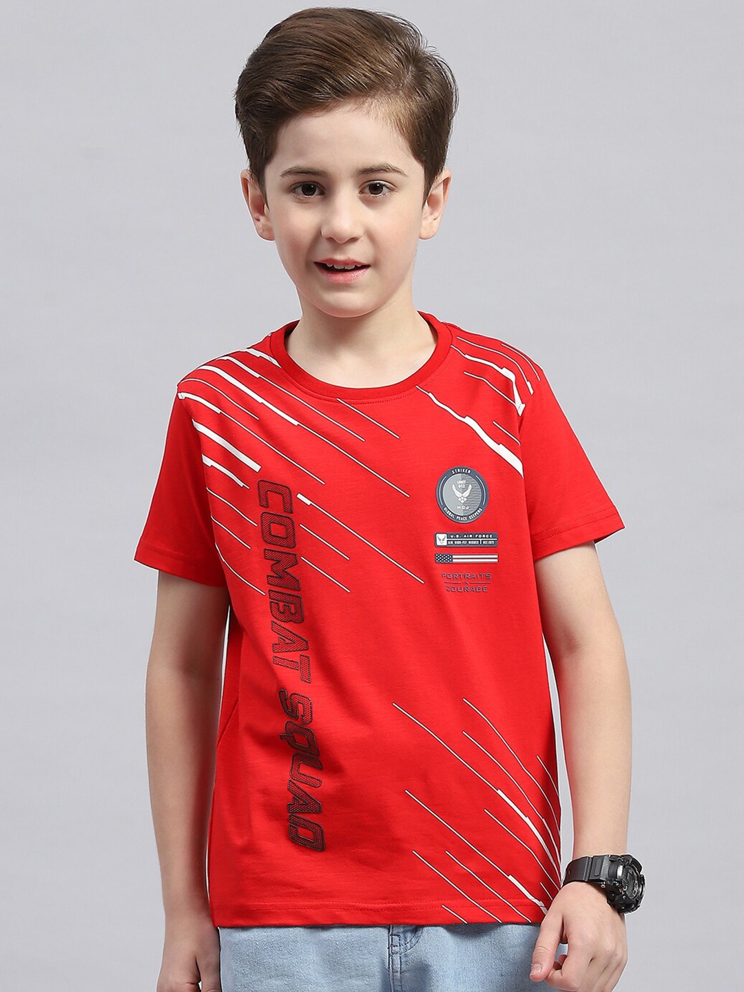 

Monte Carlo Boys Typography Printed Round Neck Cotton T-shirt, Red