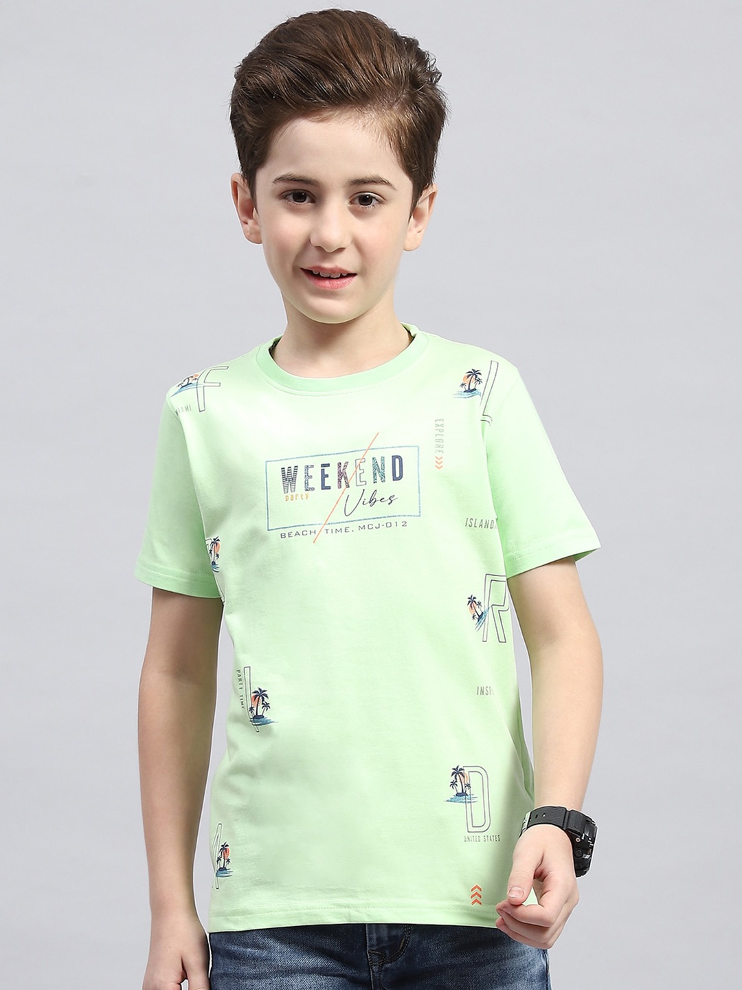 

Monte Carlo Boys Typography Printed Round Neck Cotton T-shirt, Green