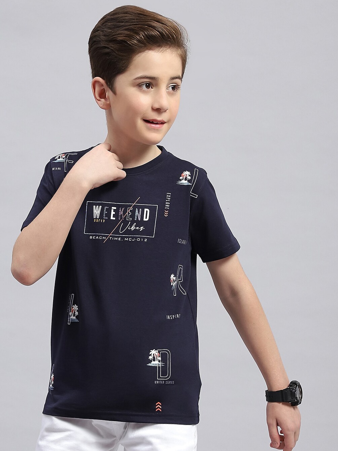 

Monte Carlo Boys Typography Printed Round Neck Cotton T-shirt, Navy blue