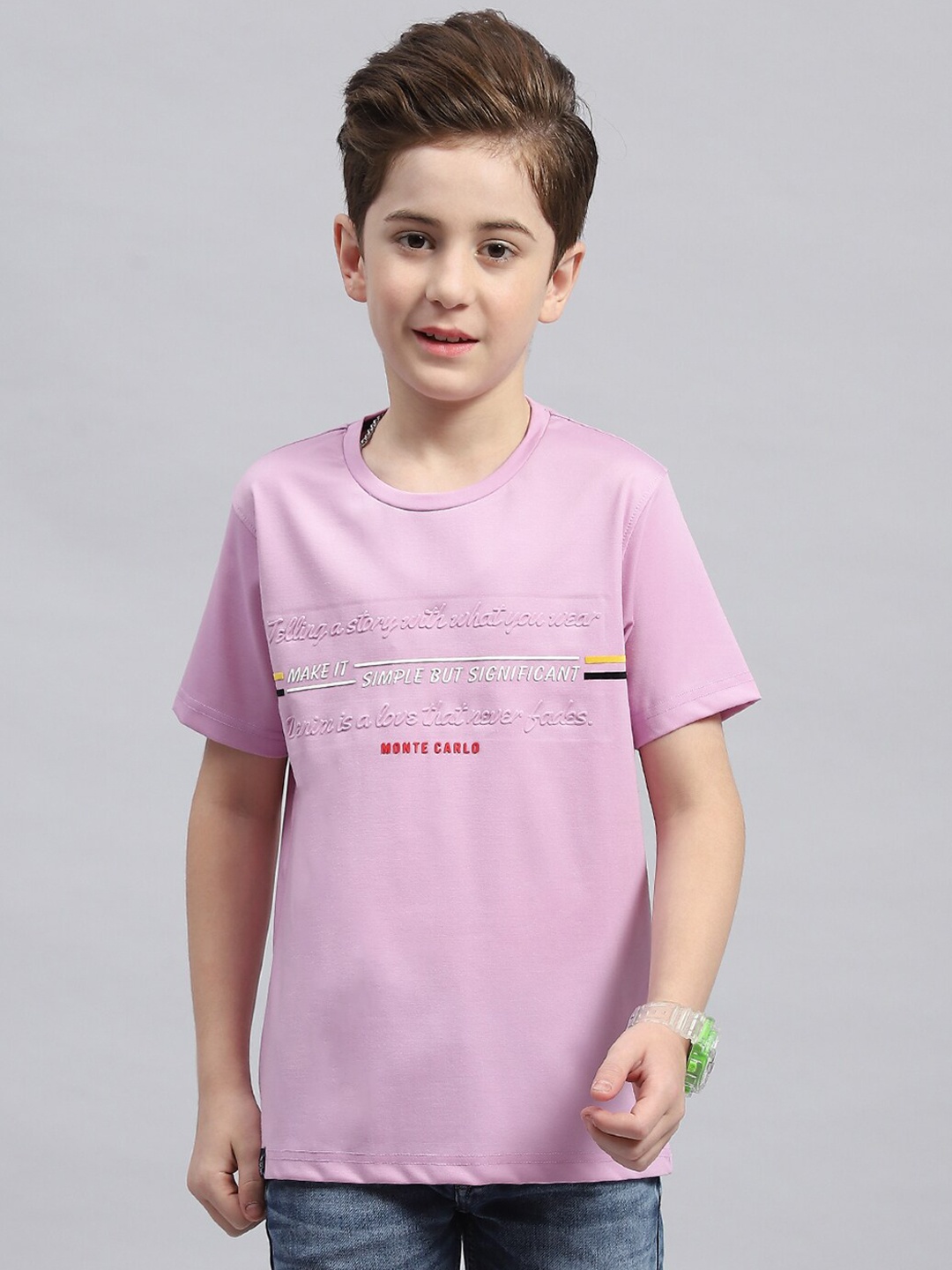 Monte Carlo Boys Typography Printed Round Neck Cotton T-shirt, Purple