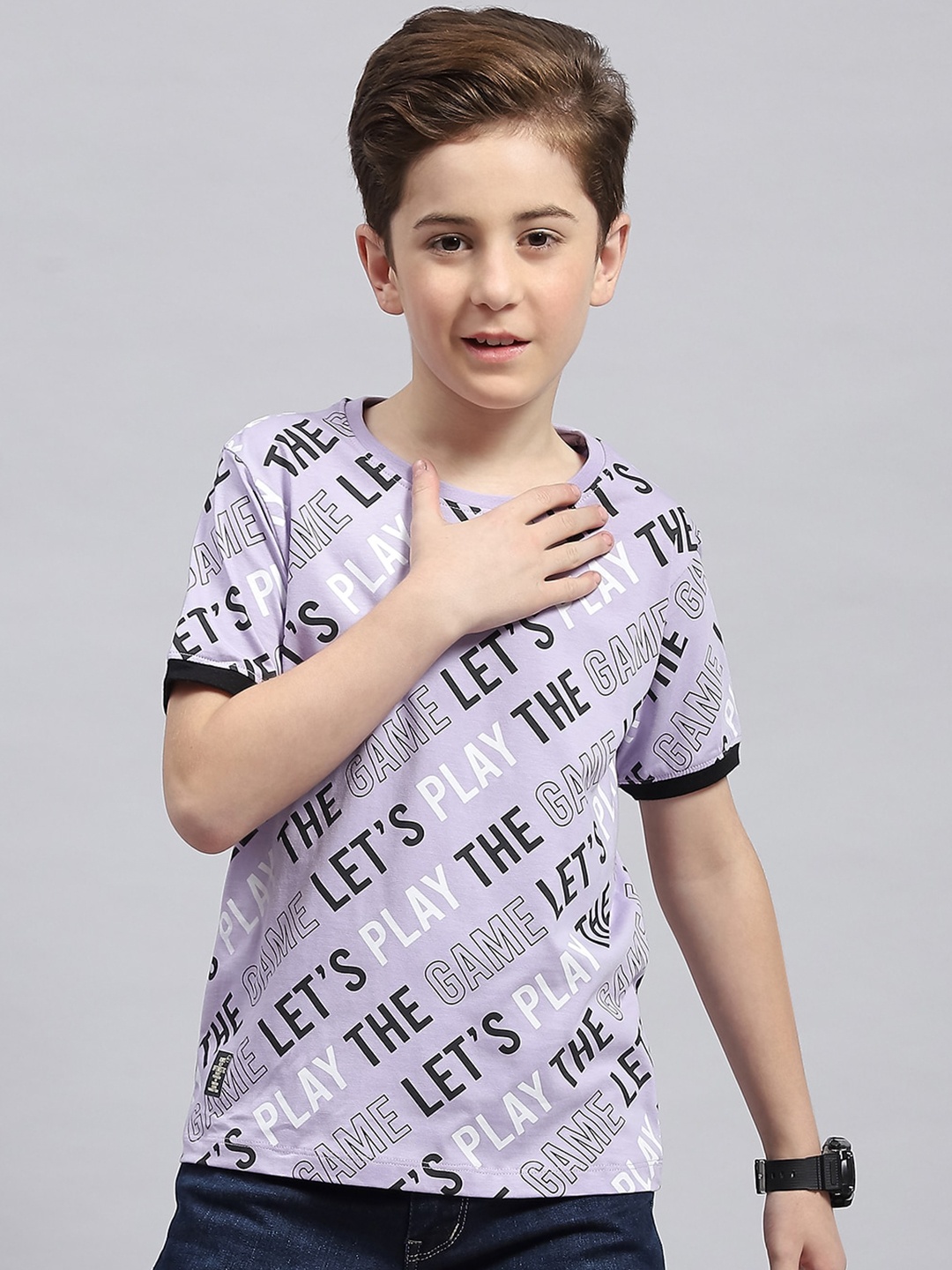 

Monte Carlo Boys Typography Printed Round Neck Cotton T shirt, Turquoise blue
