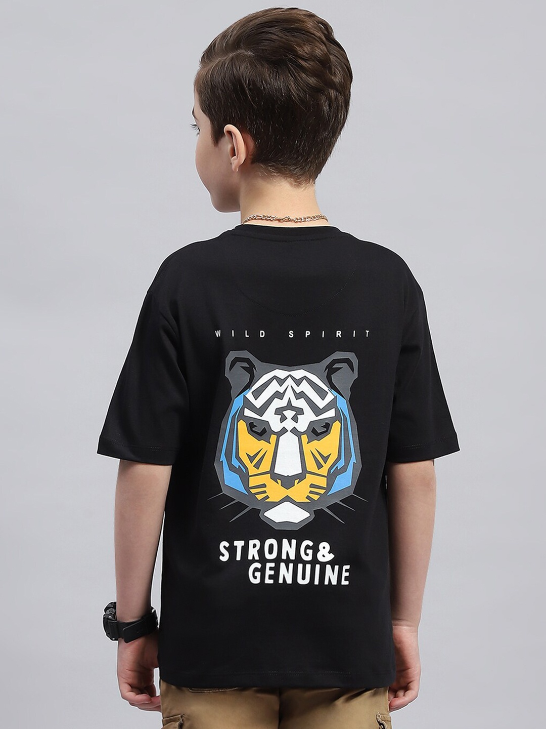 

Monte Carlo Boys Graphic Printed Round Neck Cotton T-shirt, Black