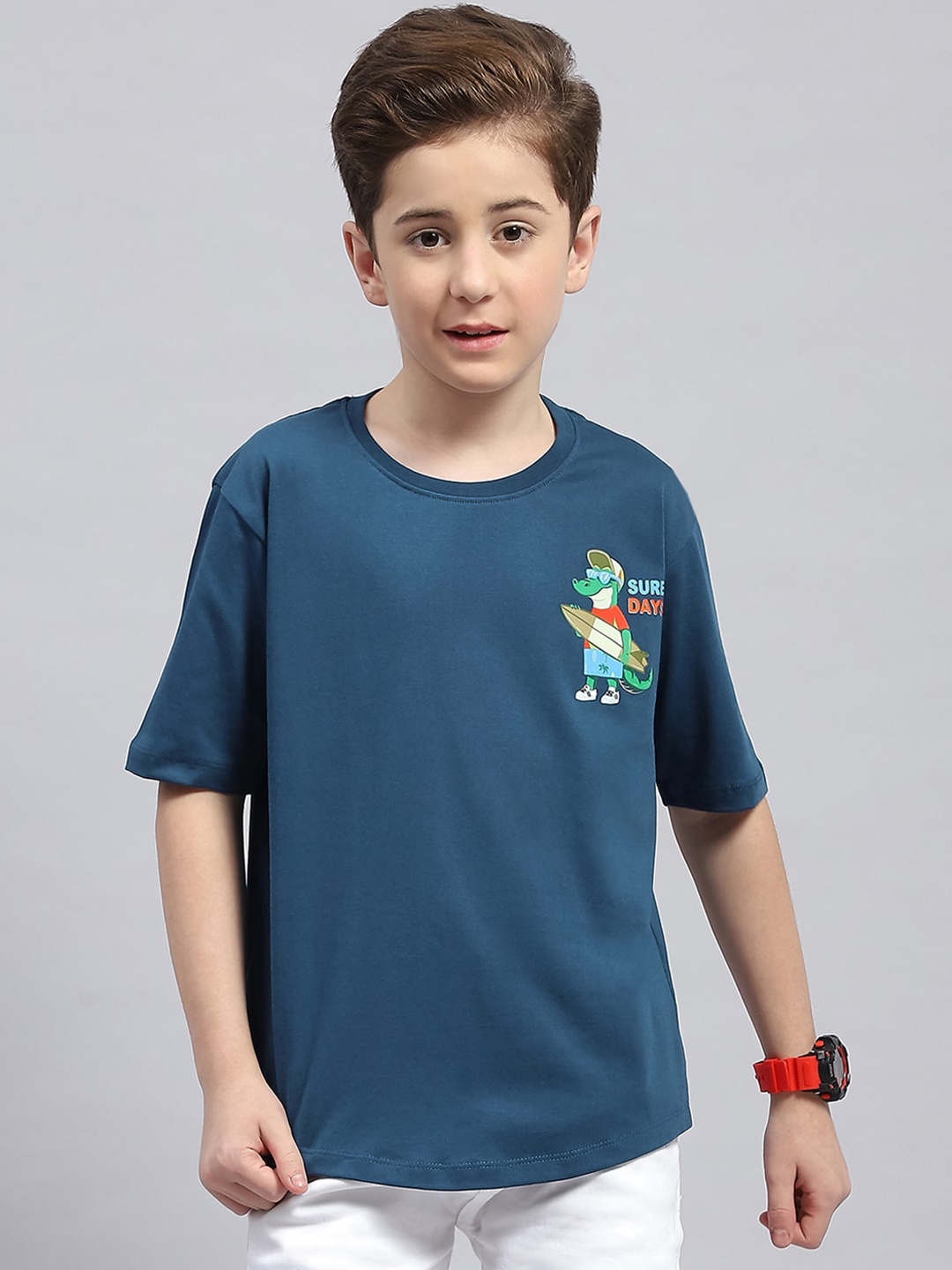 

Monte Carlo Boys Graphic Printed Round Neck Cotton T-shirt, Teal