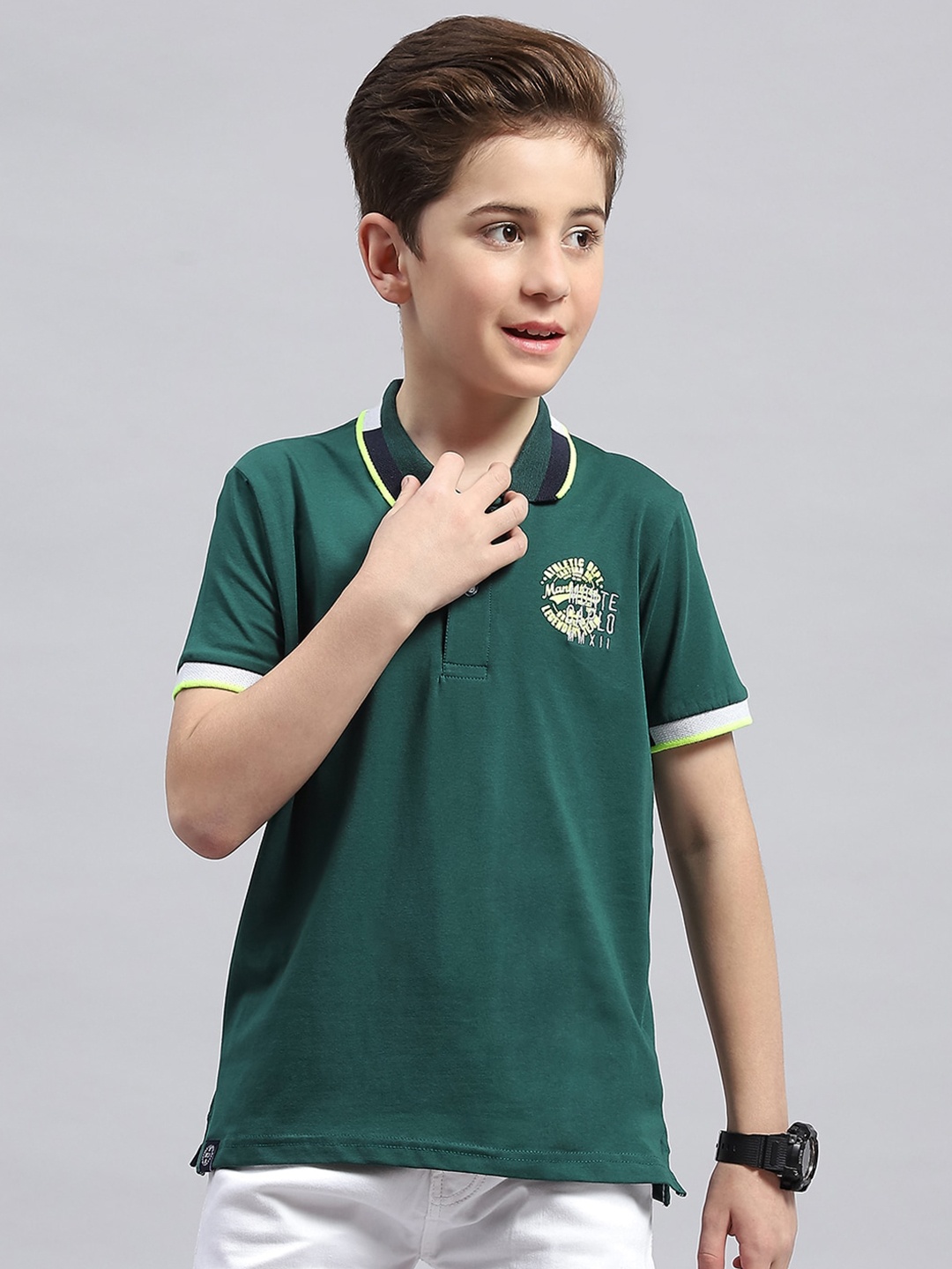 

Monte Carlo Boys Polo Collar Cotton T-shirt, Green
