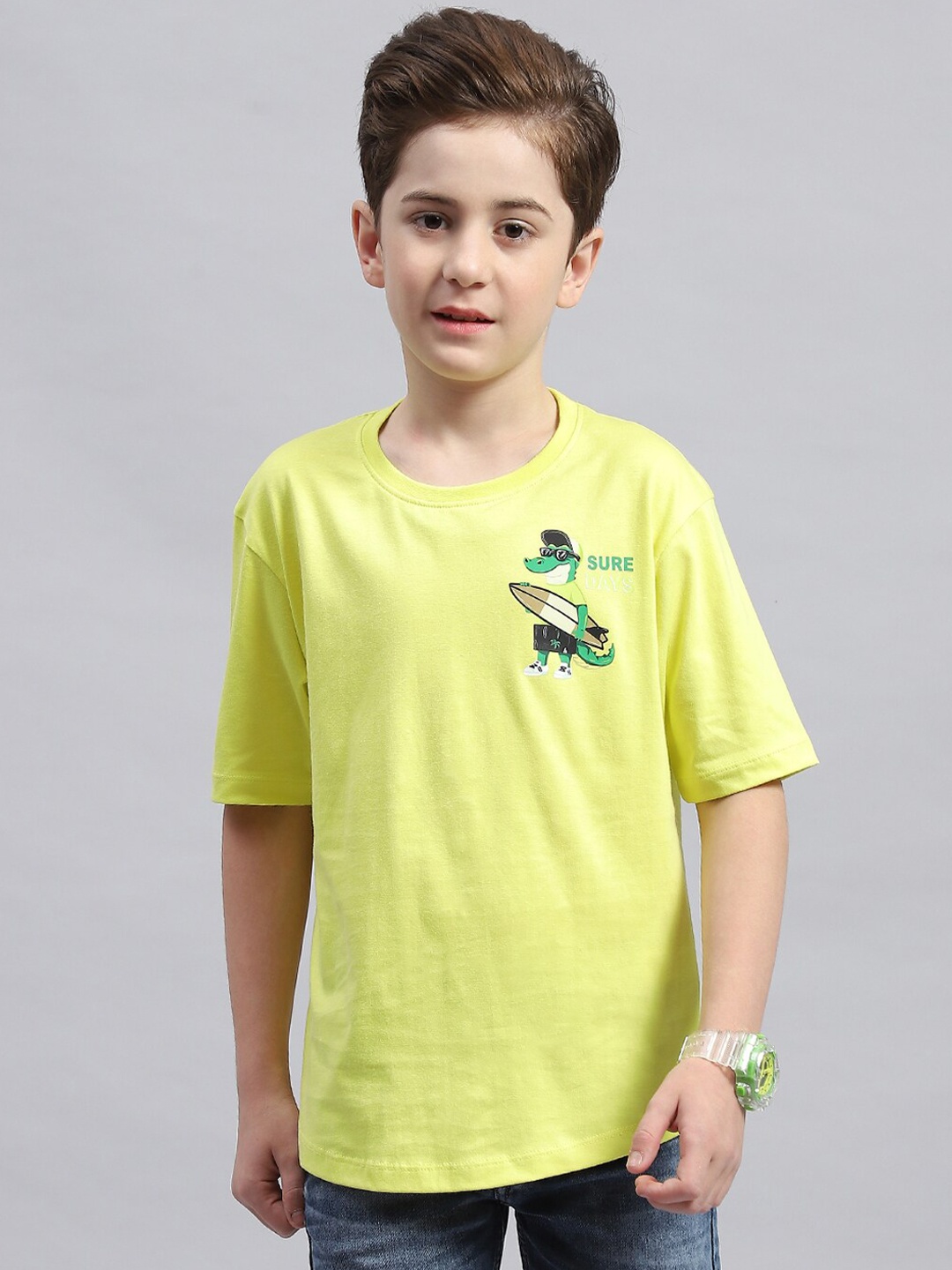 

Monte Carlo Boys Graphic Printed Round Neck Cotton T-shirt, Green
