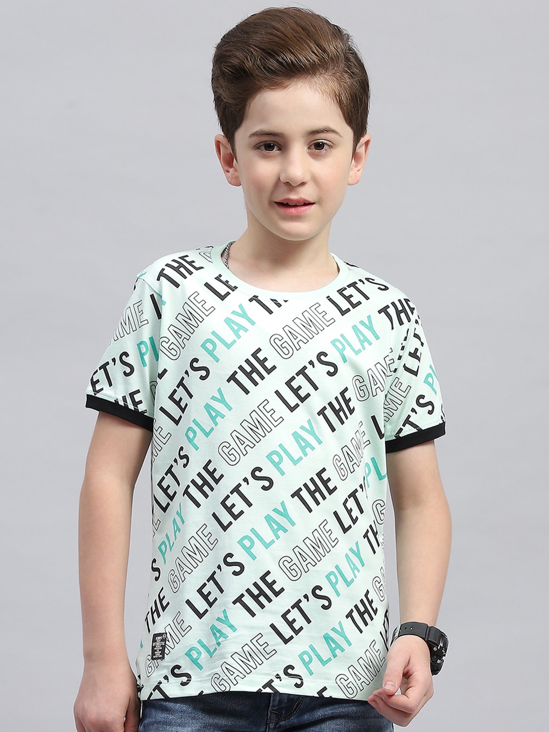 

Monte Carlo Boys Typography Printed Round Neck Cotton T-shirt, Green
