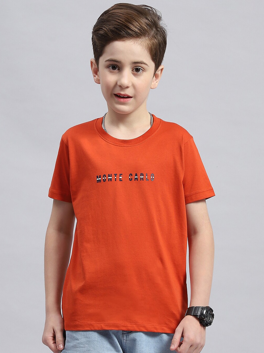 

Monte Carlo Boys Typography Printed Round Neck Cotton T-shirt, Pink