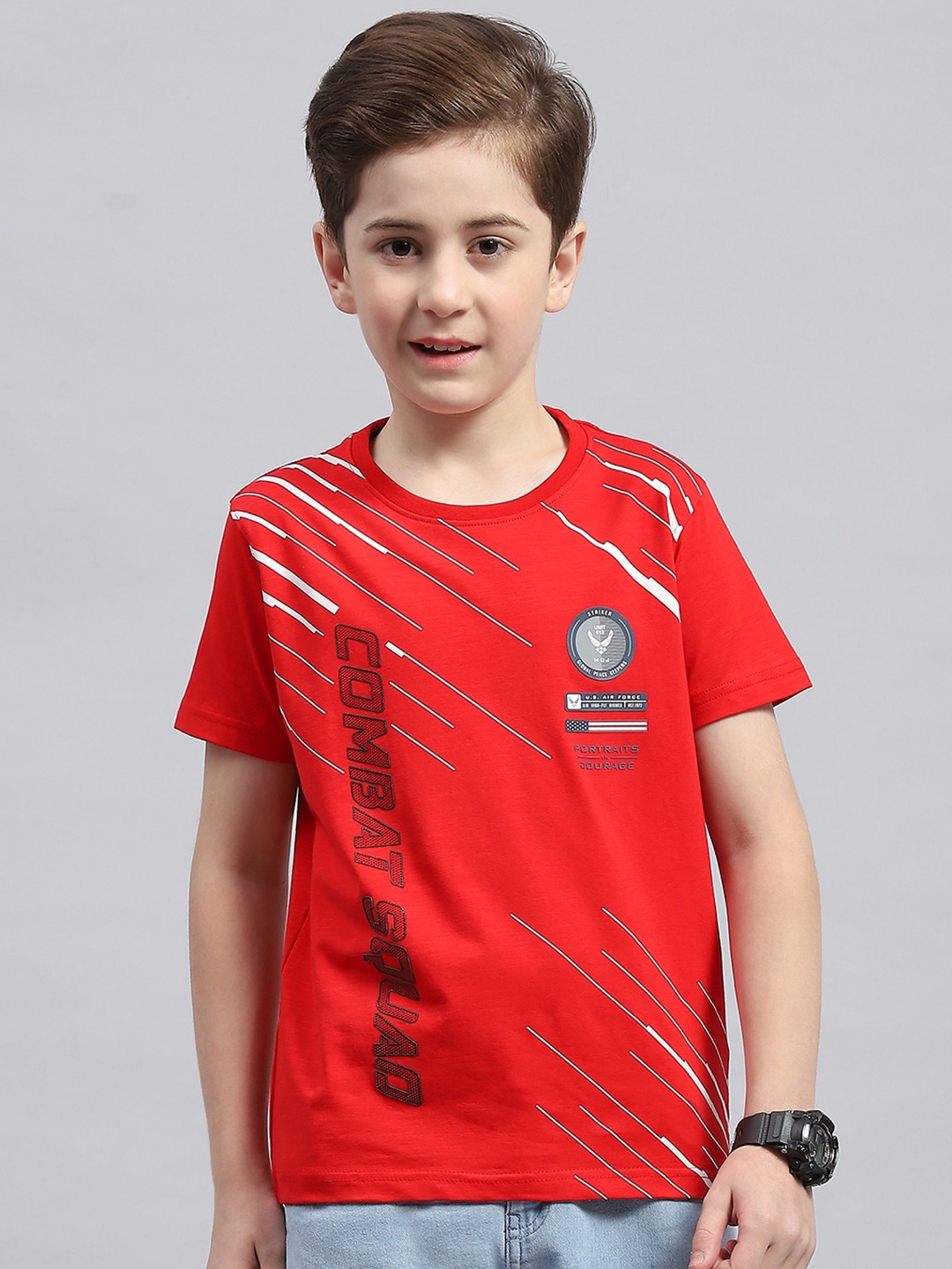 

Monte Carlo Boys Typography Printed Round Neck Cotton T-shirt, Red