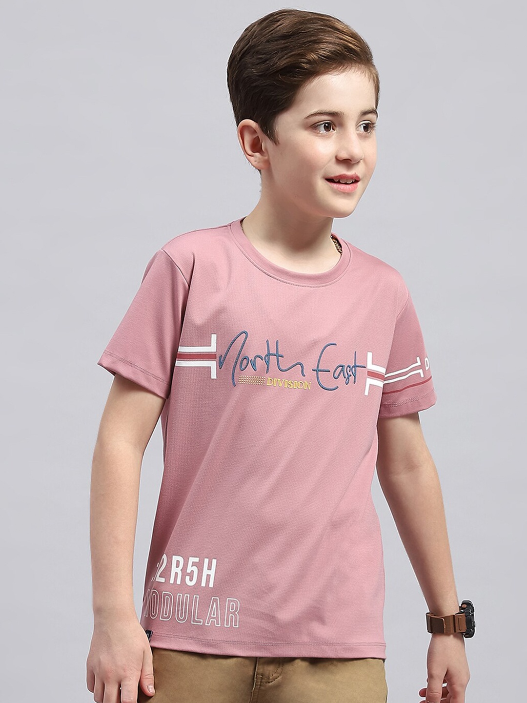

Monte Carlo Boys Typography Printed Round Neck Cotton T-shirt, Pink