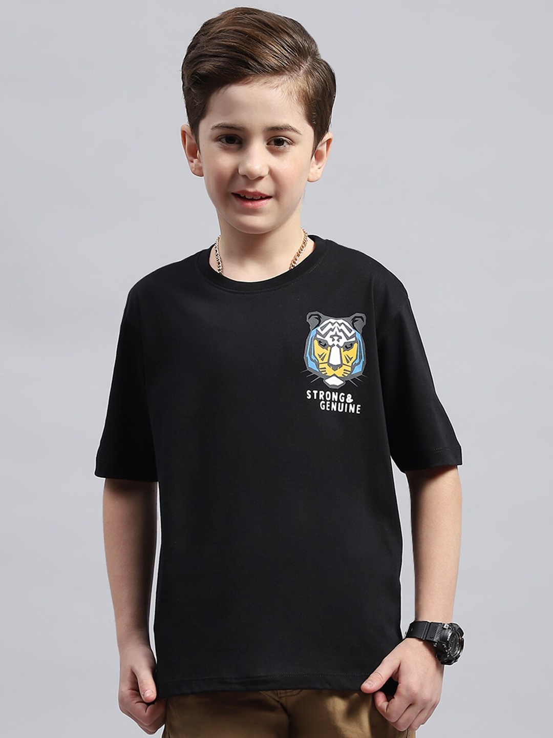 

Monte Carlo Boys Graphic Printed Round Neck Cotton T-shirt, Black