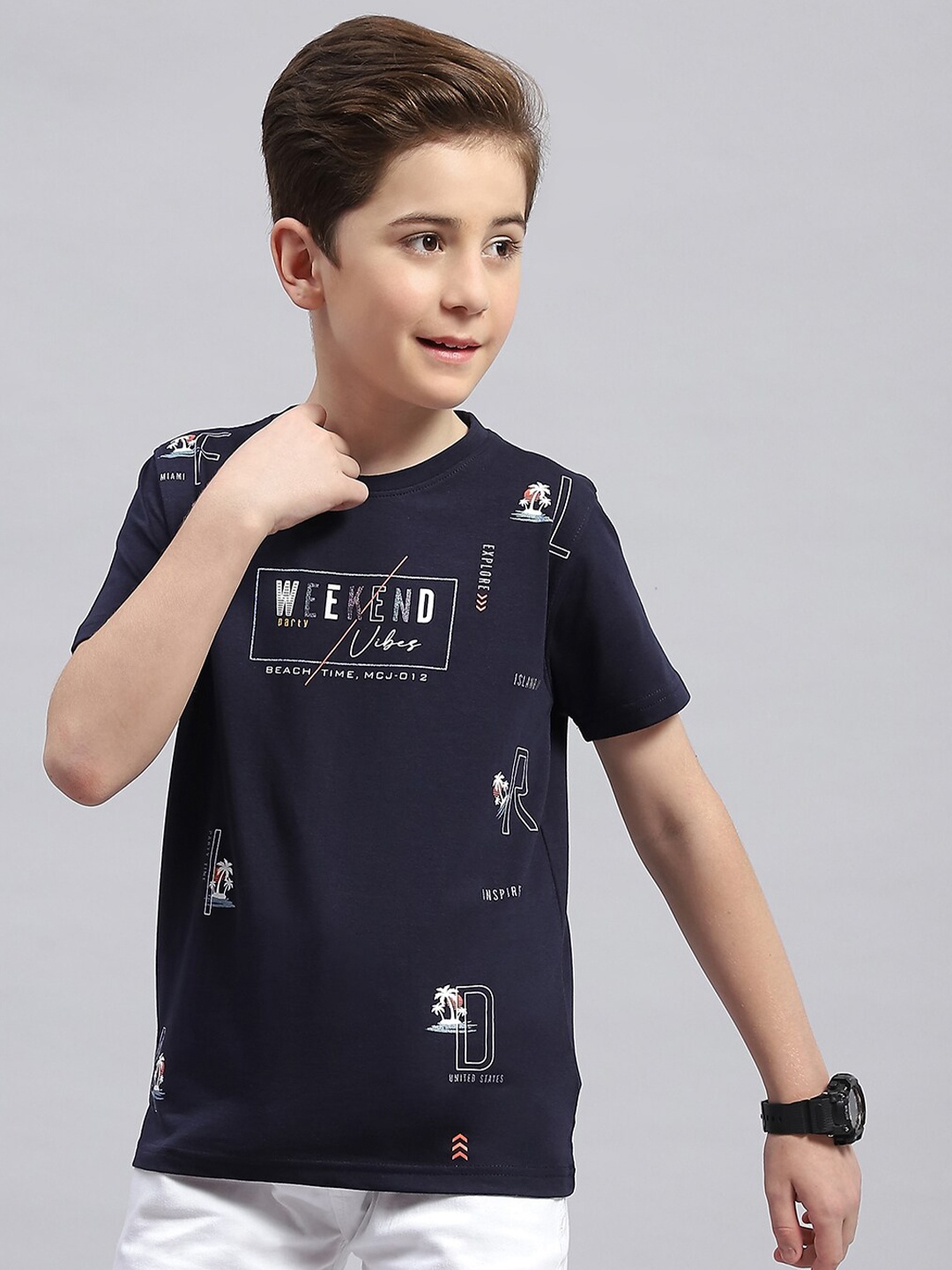 

Monte Carlo Boys Typography Printed Round Neck Cotton T-shirt, Navy blue