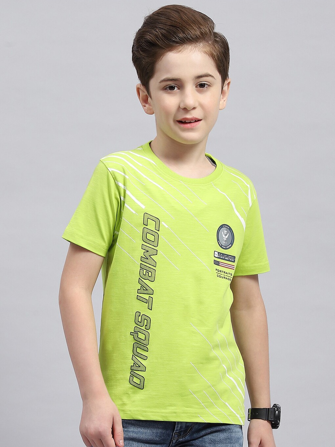 

Monte Carlo Boys Typography Printed Round Neck Cotton T-shirt, Green