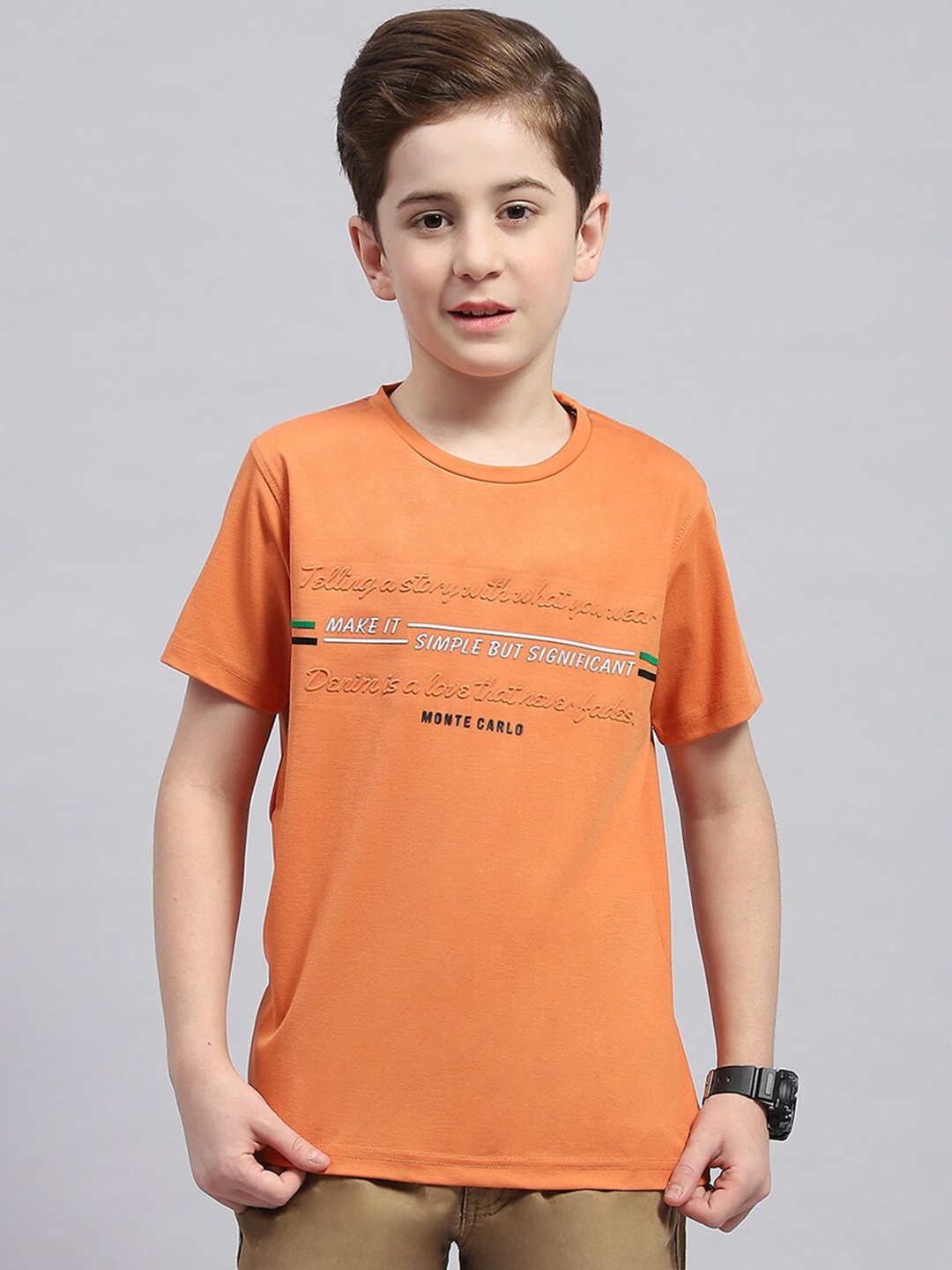 

Monte Carlo Boys Typography Printed Round Neck Cotton T-shirt, Pink