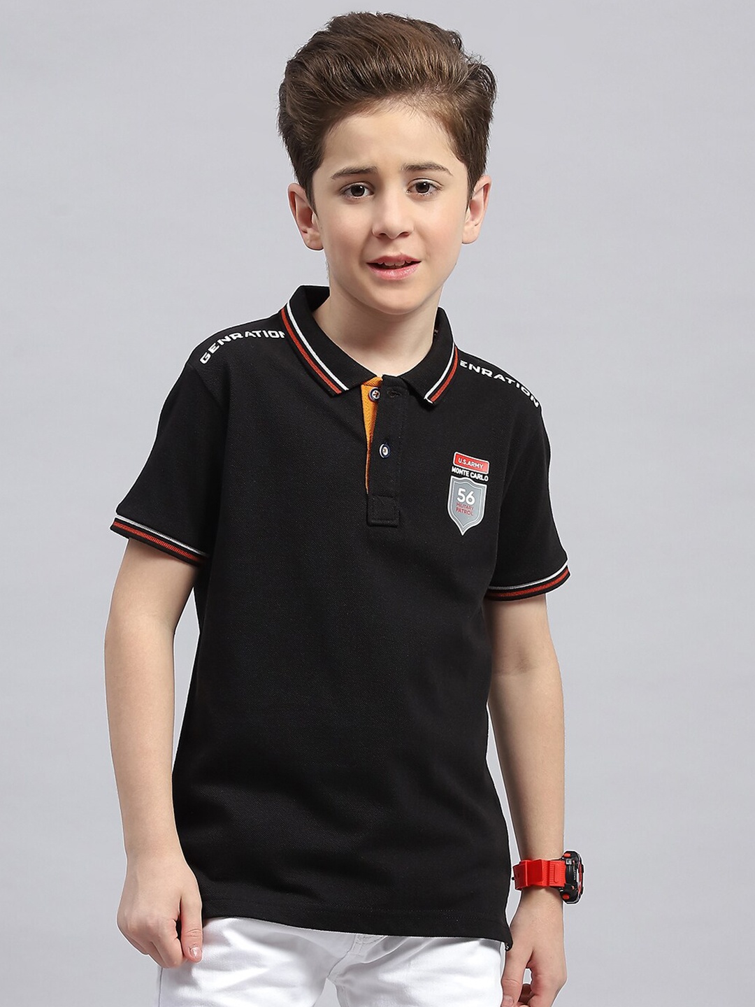

Monte Carlo Boys Polo Collar Cotton T-shirt, Black