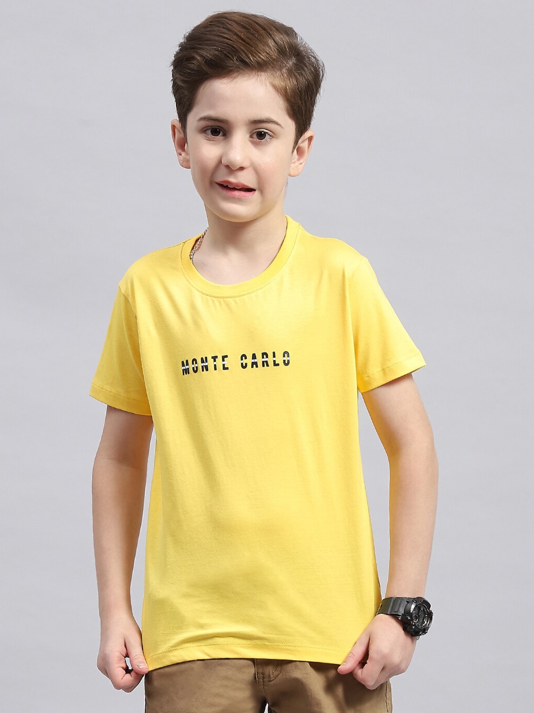 

Monte Carlo Boys Typography Printed Round Neck Cotton T-shirt, Yellow