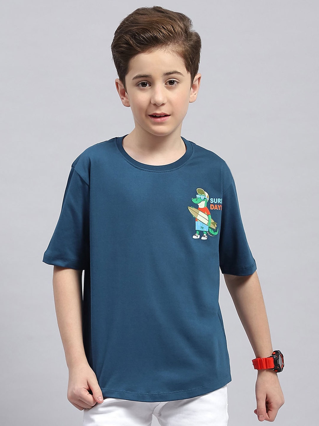 

Monte Carlo Boys Graphic Printed Round Neck Cotton T-shirt, Teal