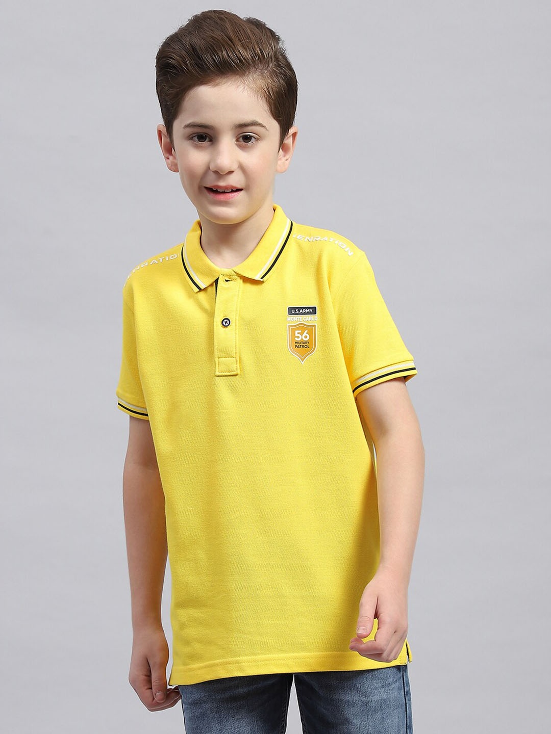 

Monte Carlo Boys Typography Printed Polo Collar Cotton T-shirt, Yellow