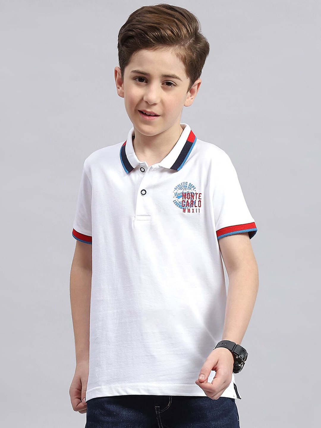 

Monte Carlo Boys Polo Collar Short Sleeves Cotton T-shirt, White