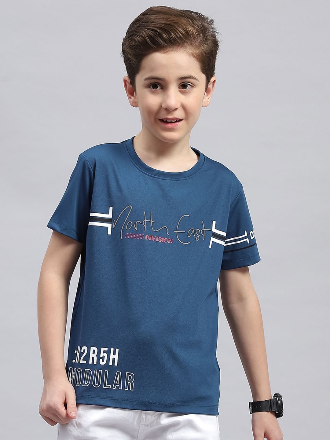 

Monte Carlo Boys Typography Printed Round Neck Cotton T-shirt, Turquoise blue