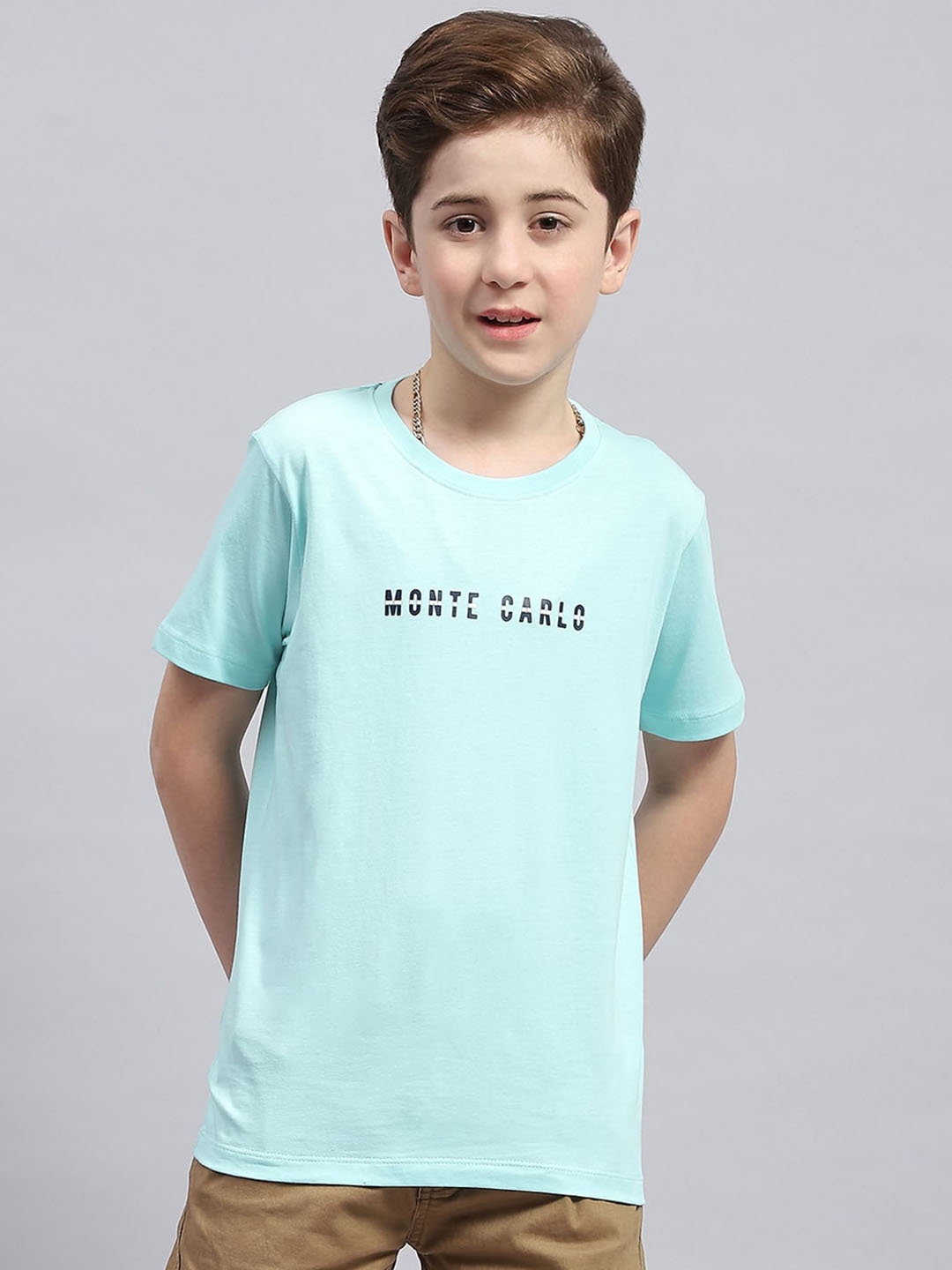 

Monte Carlo Boys Typography Printed Round Neck Cotton T-shirt, Green