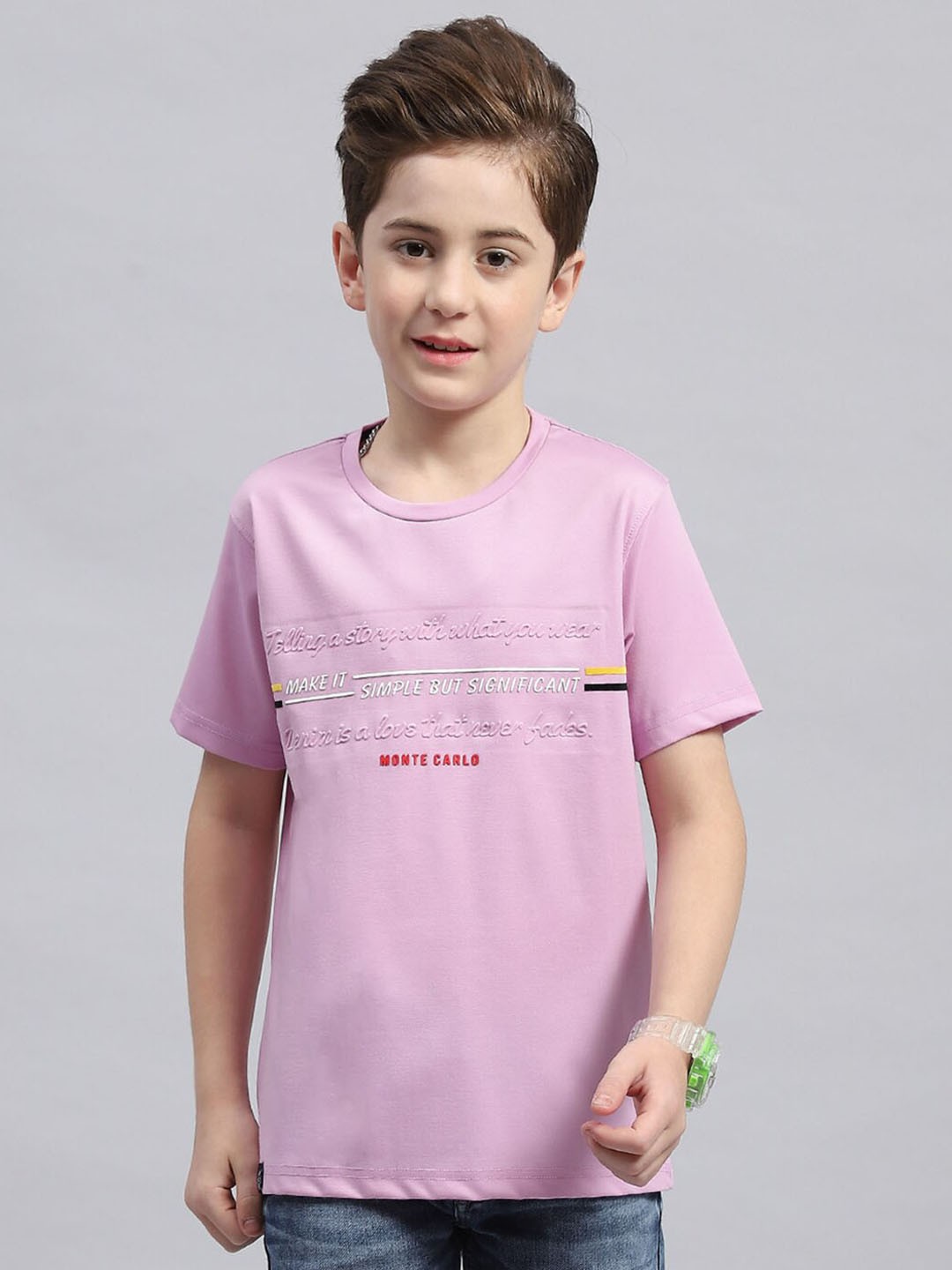 

Monte Carlo Boys Typography Printed Round Neck Cotton T-shirt, Purple