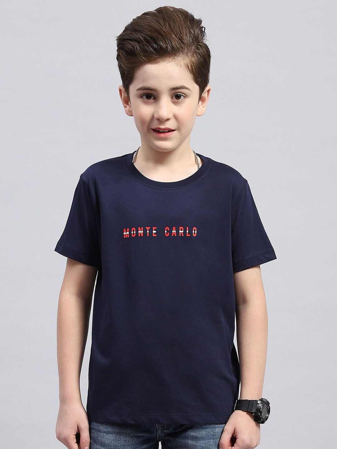 

Monte Carlo Boys Typography Printed Round Neck Cotton T-shirt, Navy blue