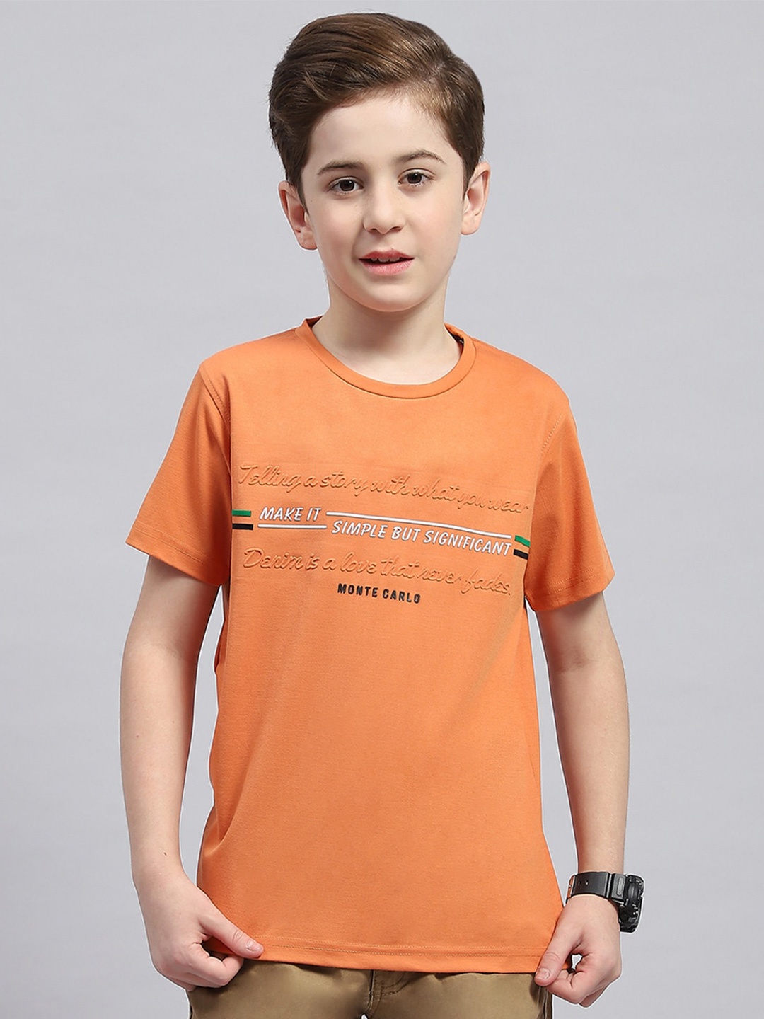 Monte Carlo Boys Typography Printed Round Neck Cotton T-shirt, Pink