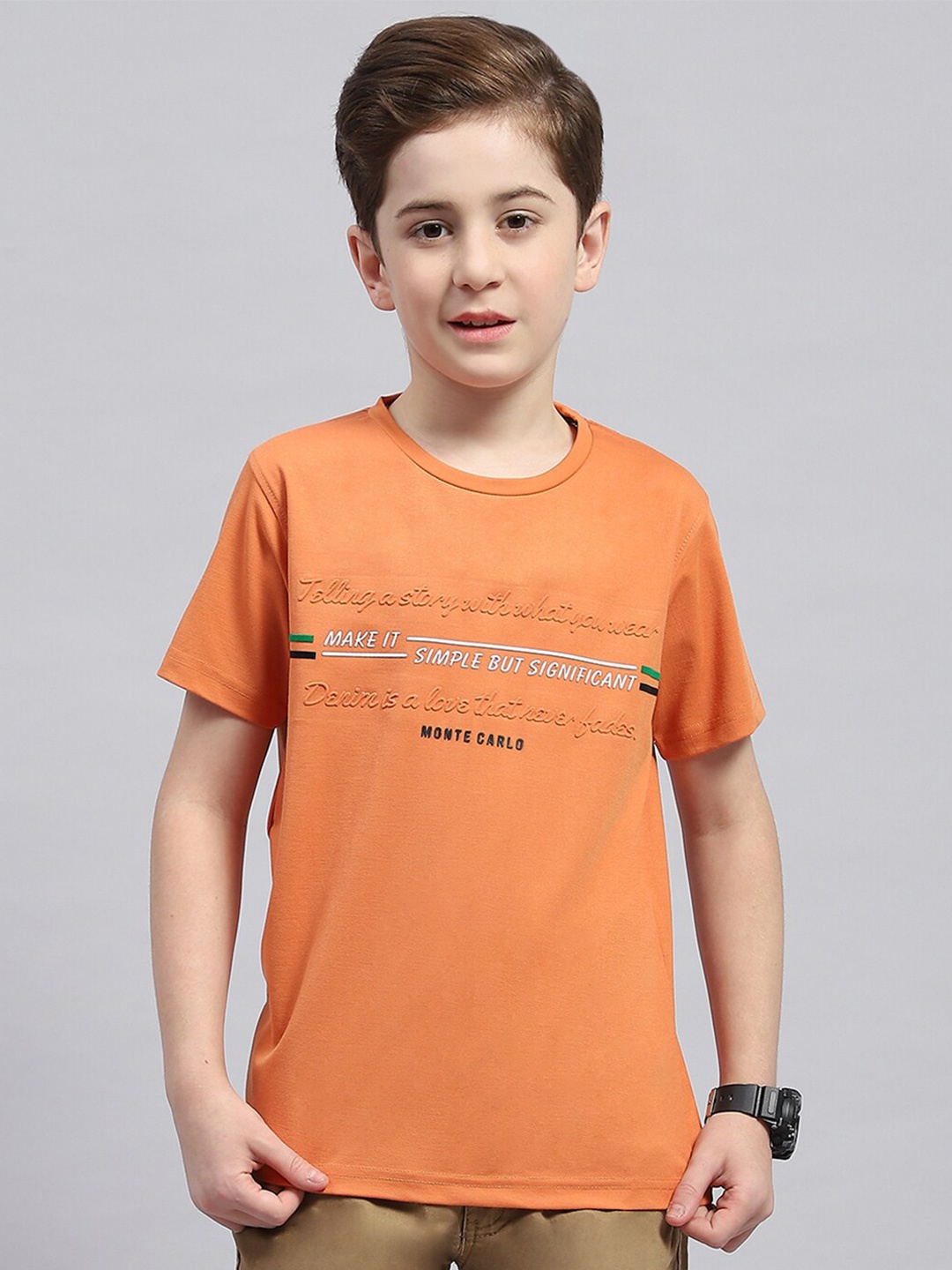 

Monte Carlo Boys Typography Printed Round Neck Cotton T-shirt, Pink
