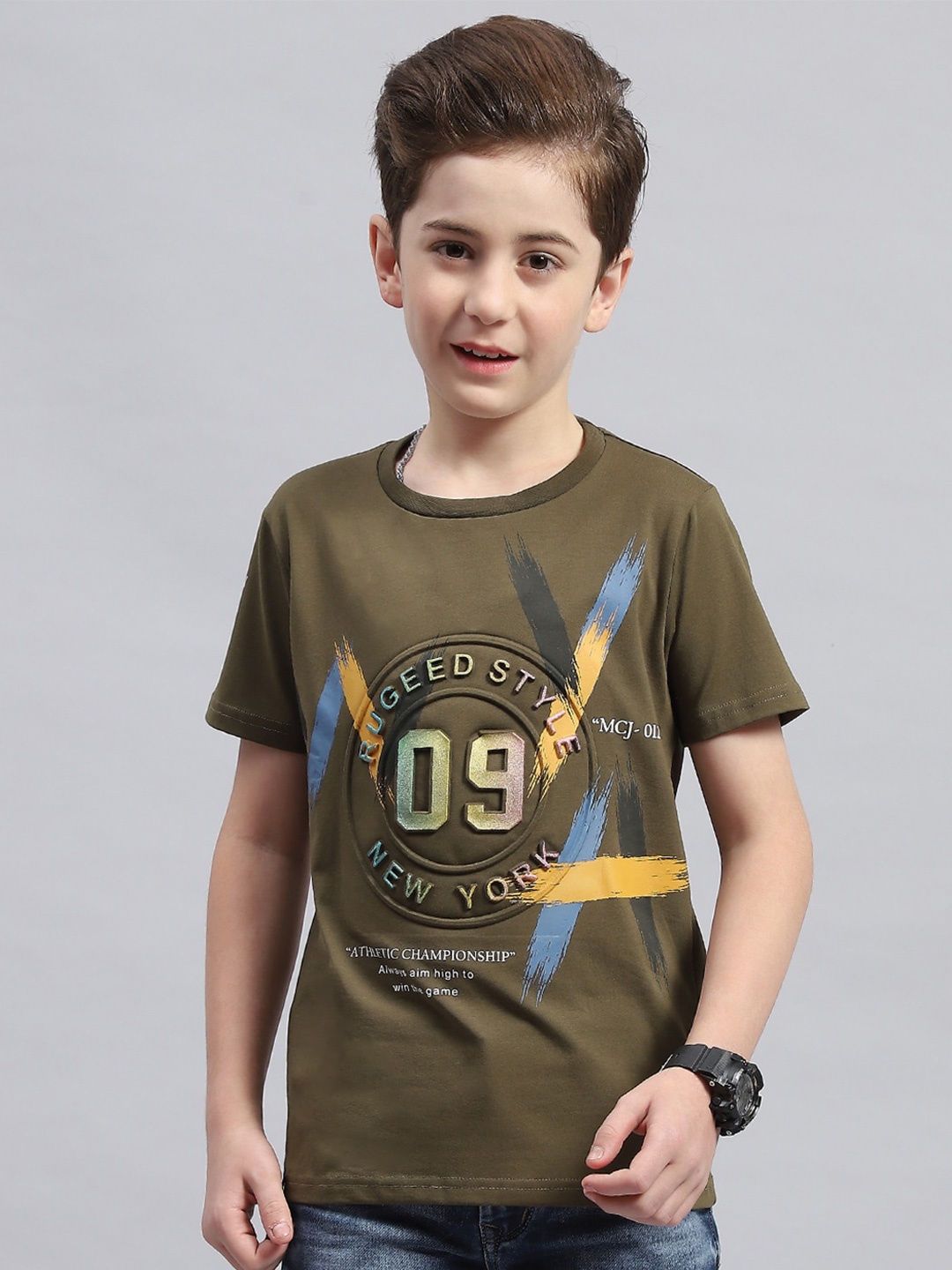 

Monte Carlo Boys Typography Printed Round Neck Cotton T-shirt, Green