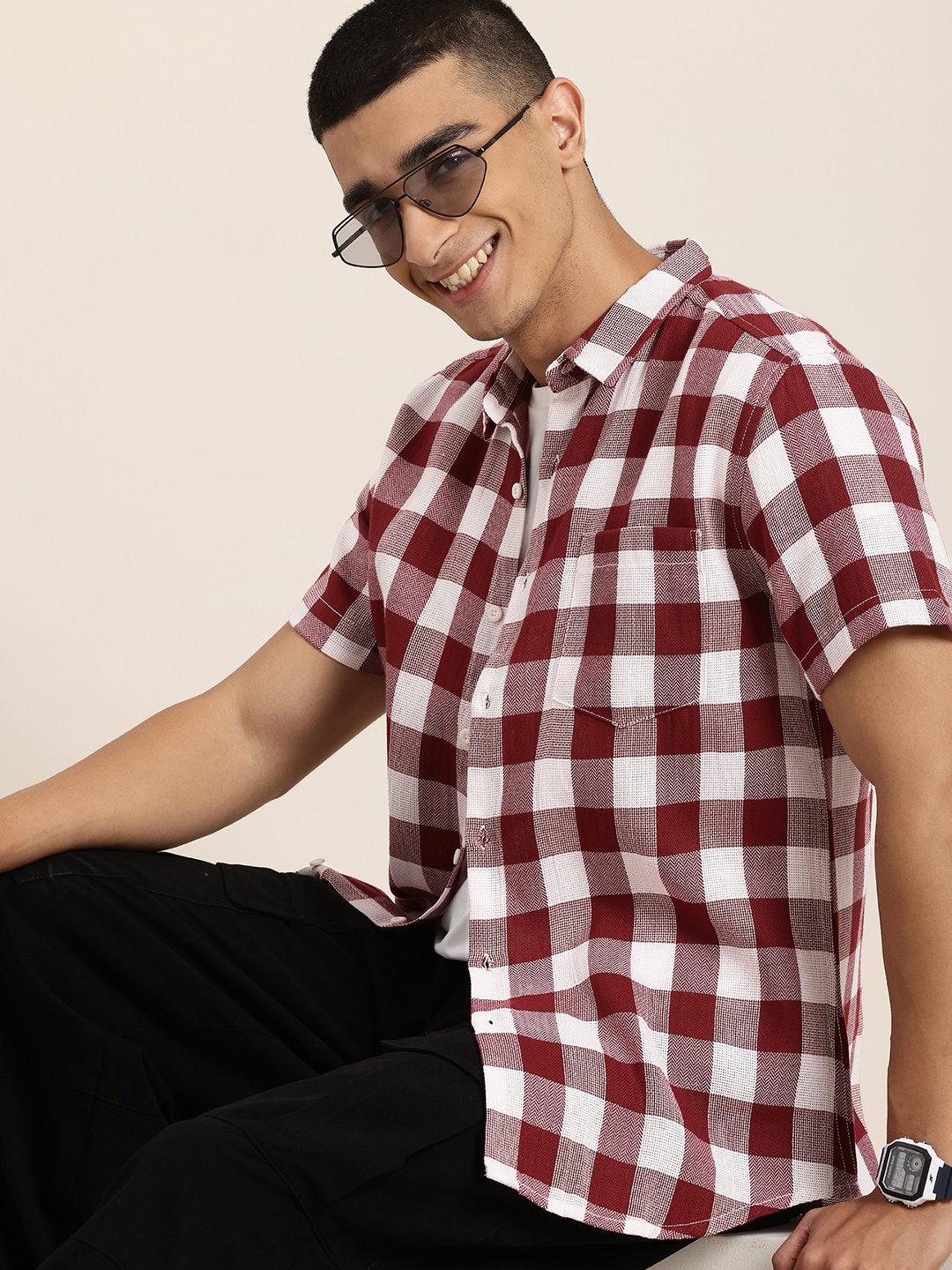 

HERE&NOW Slim Fit Checked Casual Shirt, Maroon