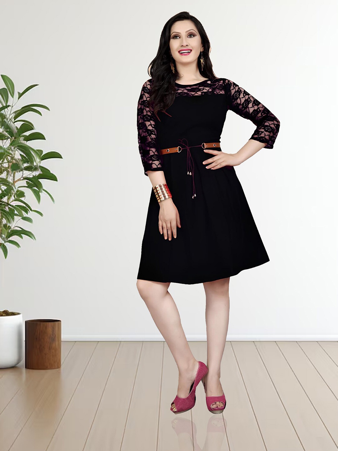 

Dream Beauty Fashion Floral Embellished A-Line Dress, Black