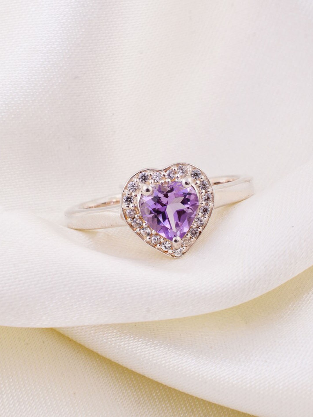 

HIFLYER JEWELS 925 Sterling Sliver Amethyst Stone Studded Finger Ring, Silver