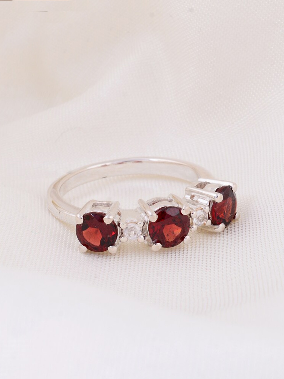 

HIFLYER JEWELS 925 Sterling Silver Garnet Stone-Studded Adjustable Finger Ring