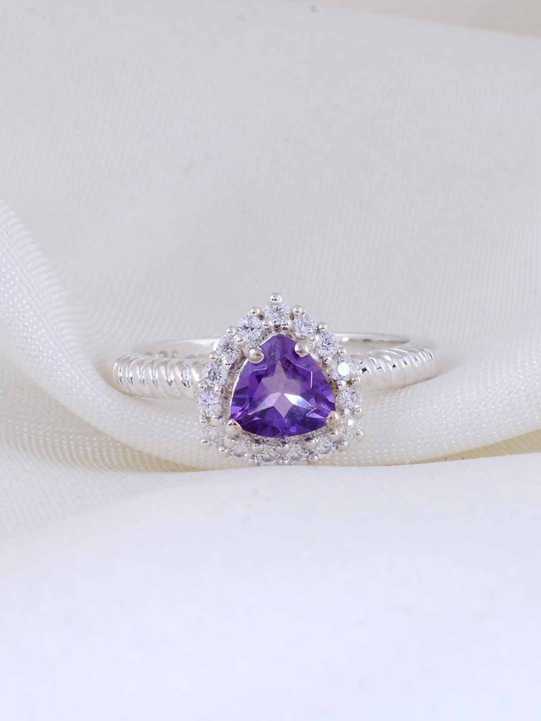 

HIFLYER JEWELS 925 Sterling Silver Amethyst Studded Adjustable Finger Ring