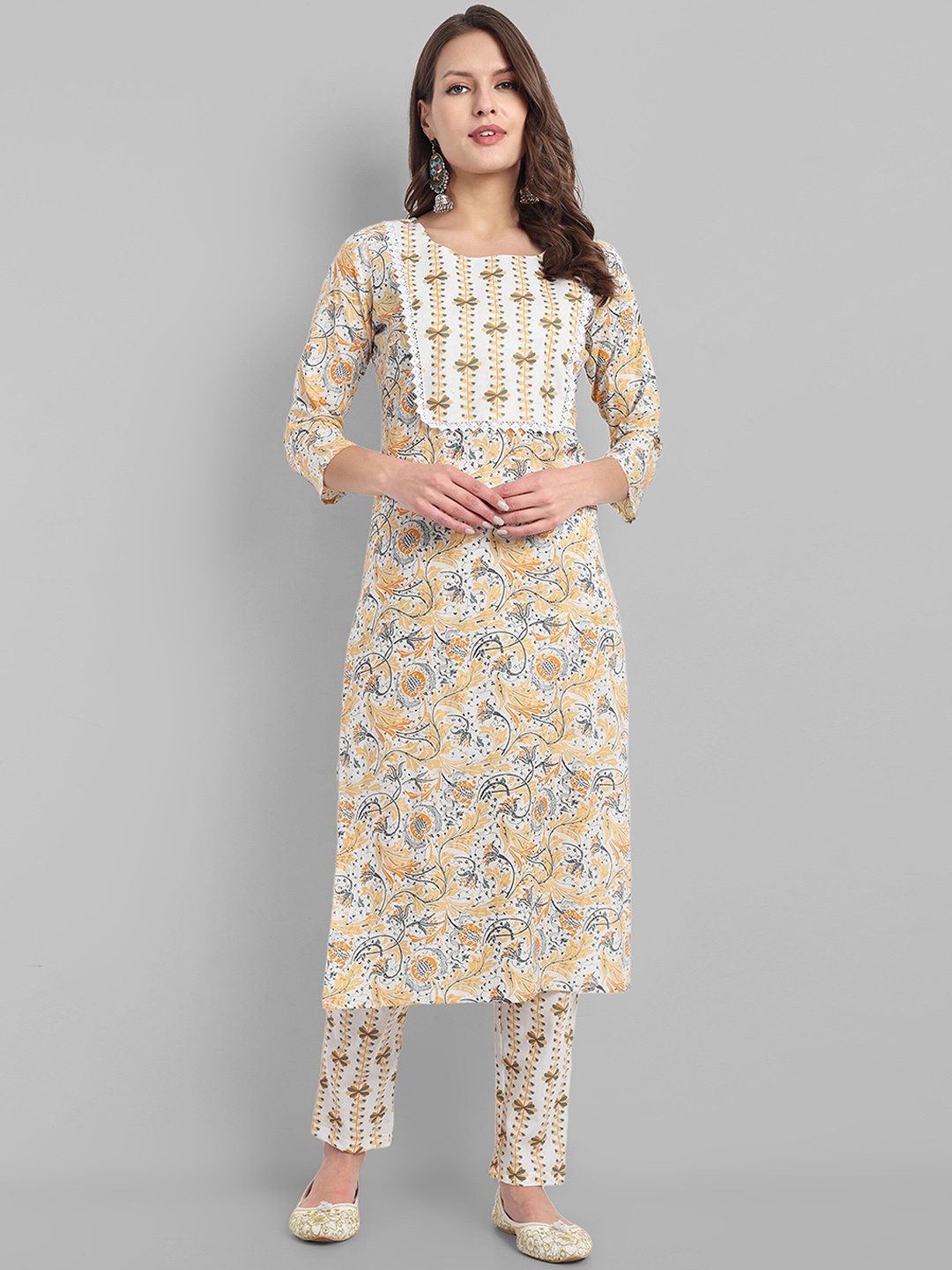 

LYCHNIS Floral Printed Regular Pure Cotton Kurta with Trousers, Yellow
