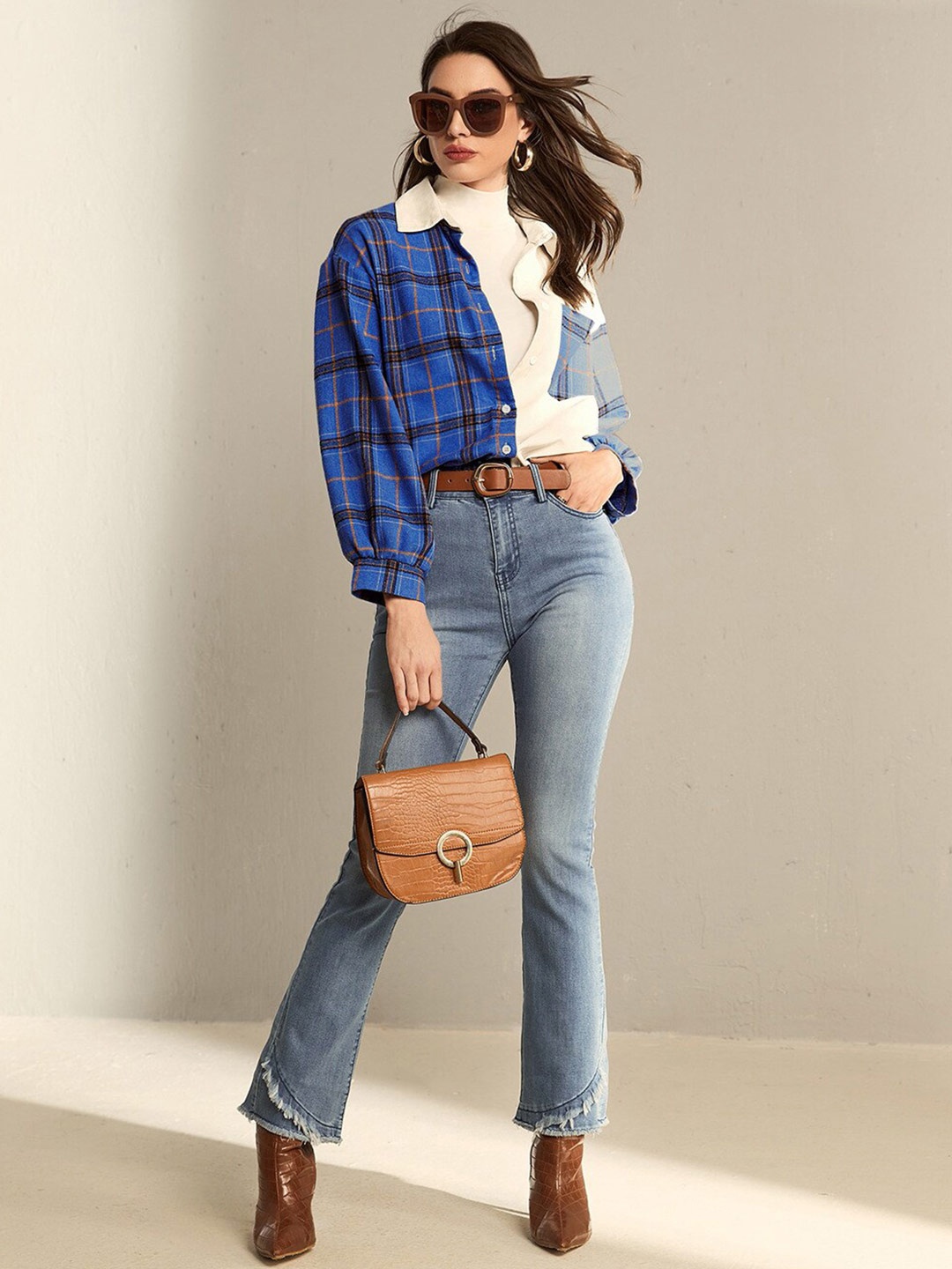 

StyleCast Tartan Checks Regular Fit Long Sleeves Spread Collar Opaque Checked Casual Shirt, Blue