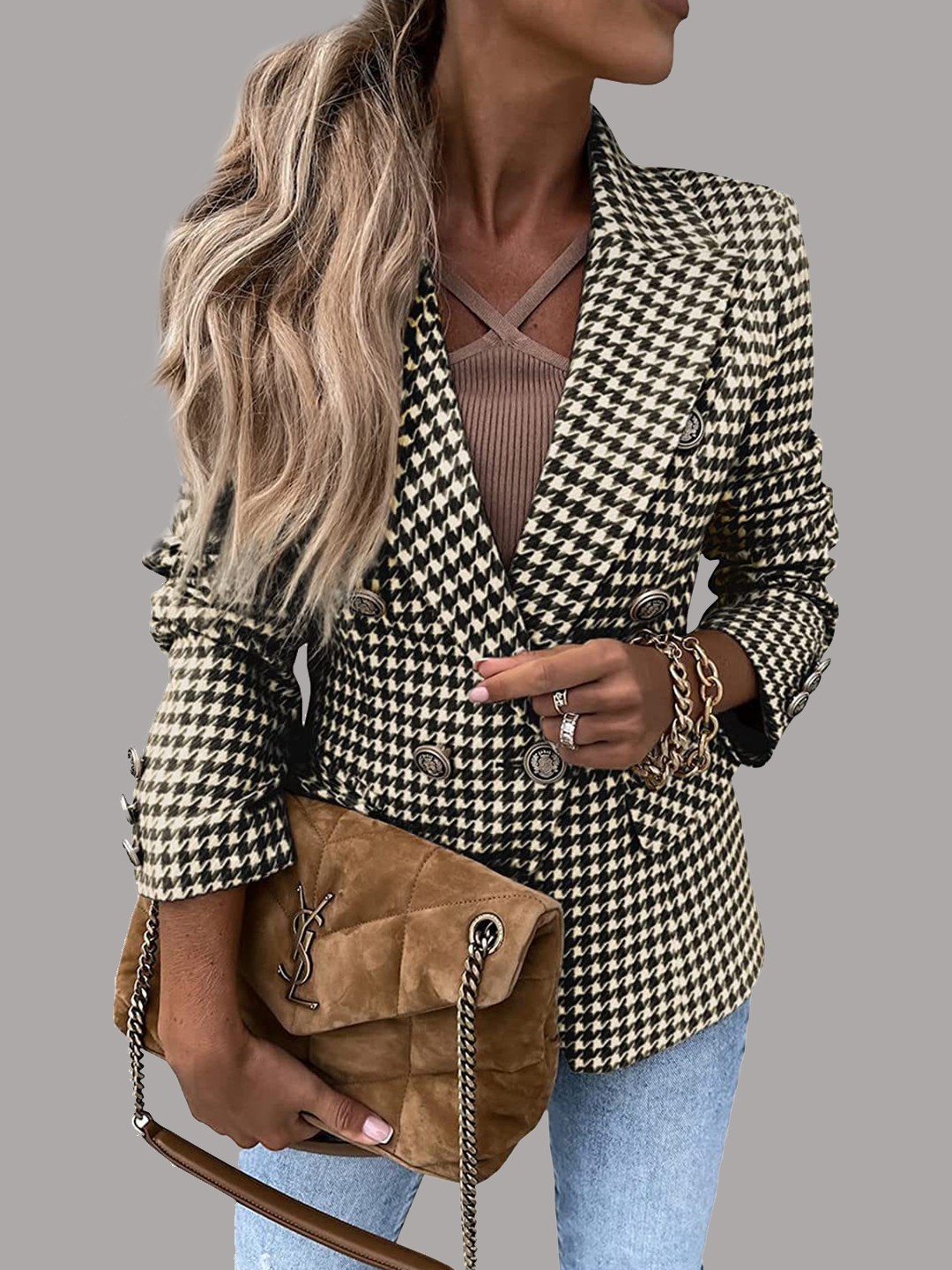 

StyleCast Black Checked Single Breasted Blazer